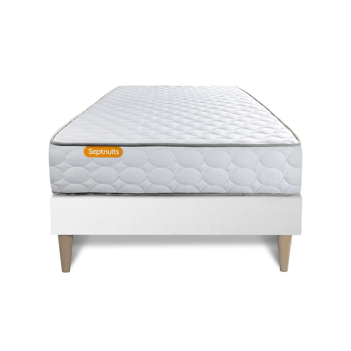 SEPTNUITS Matelas Mémoire de forme + sommier kit blanc Memo