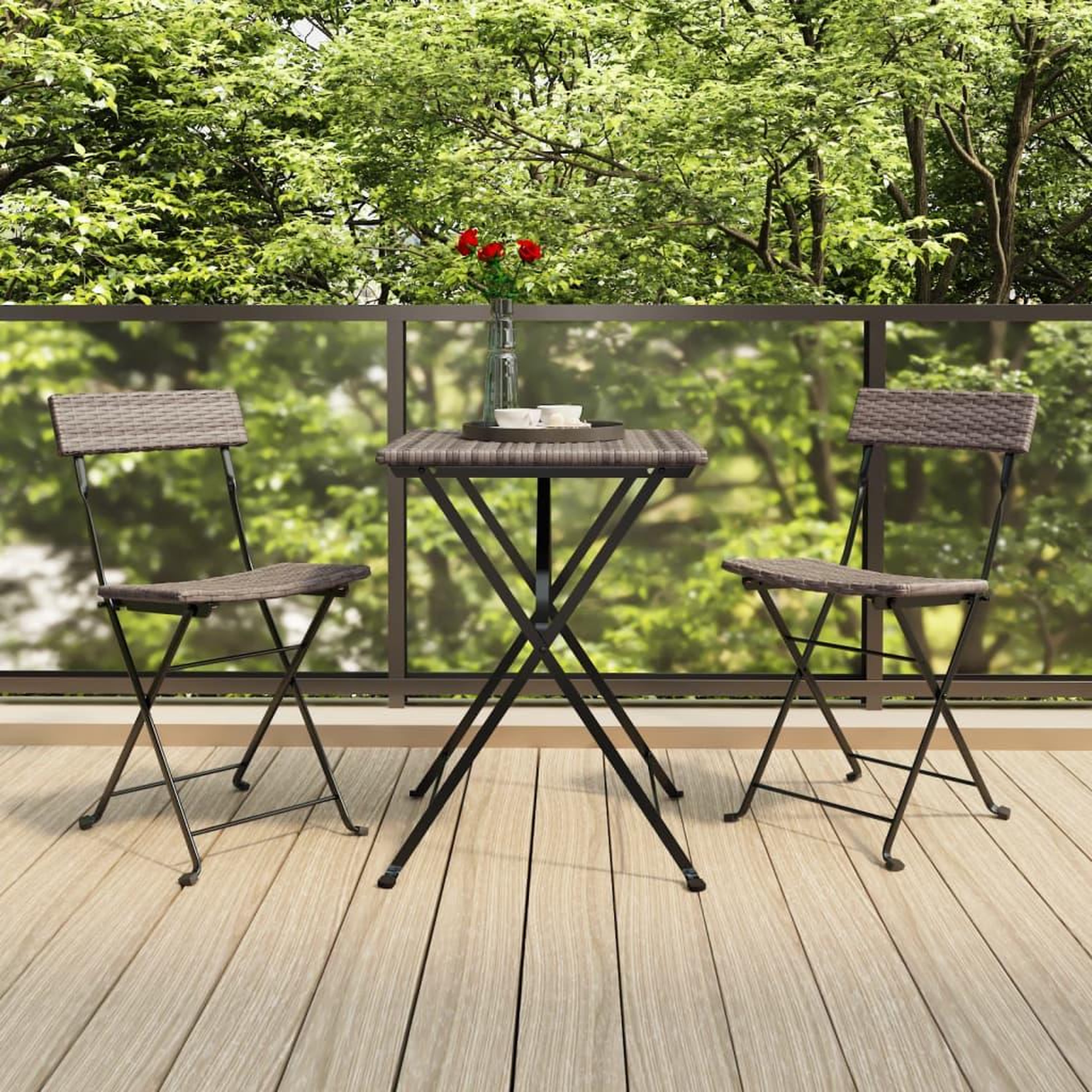 Voir la diapositive 1 : VIDAXL Ensemble de bistro pliable 3 pcs Gris Resine tressee