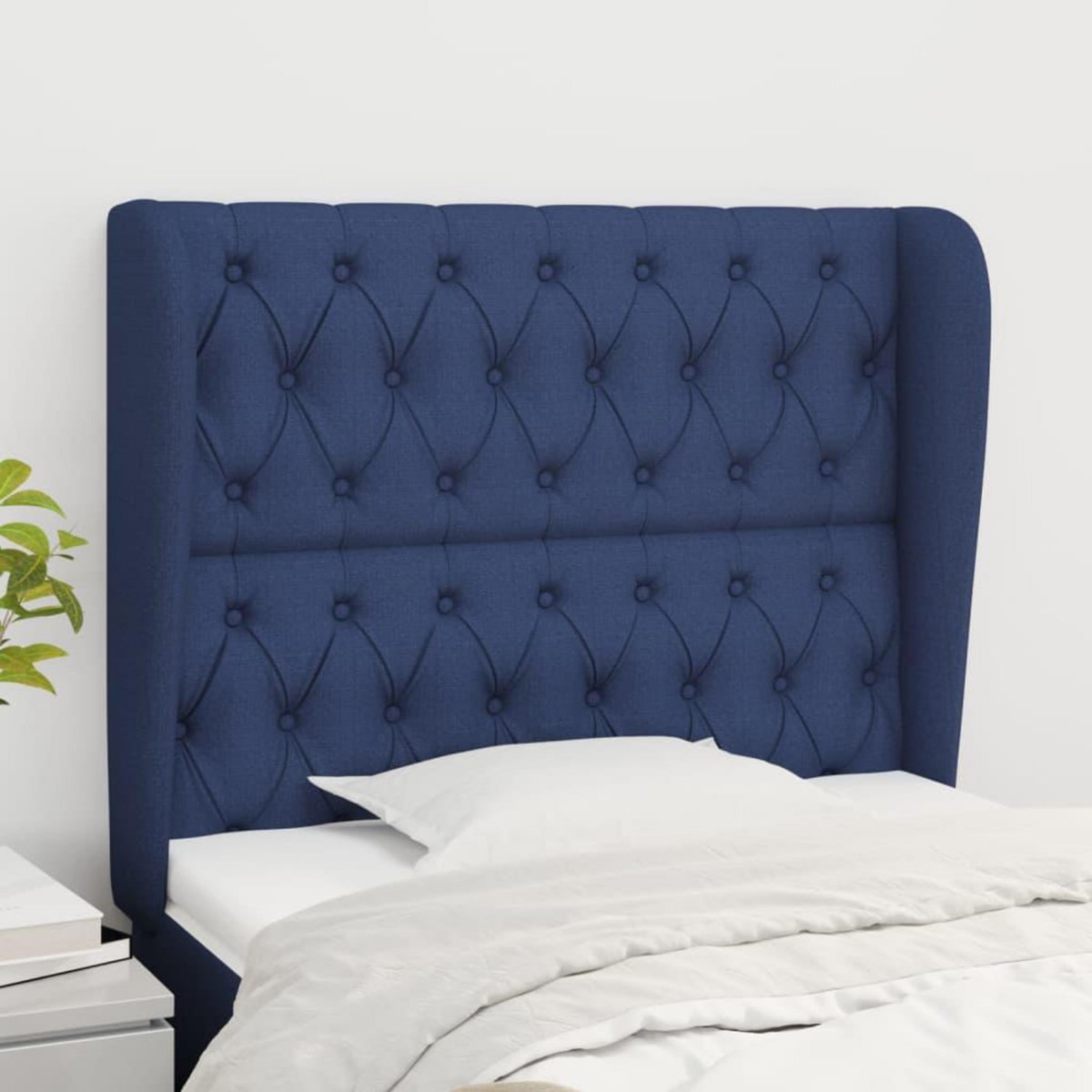 VIDAXL Tete de lit avec oreilles Bleu 103x23x118/128 cm Tissu