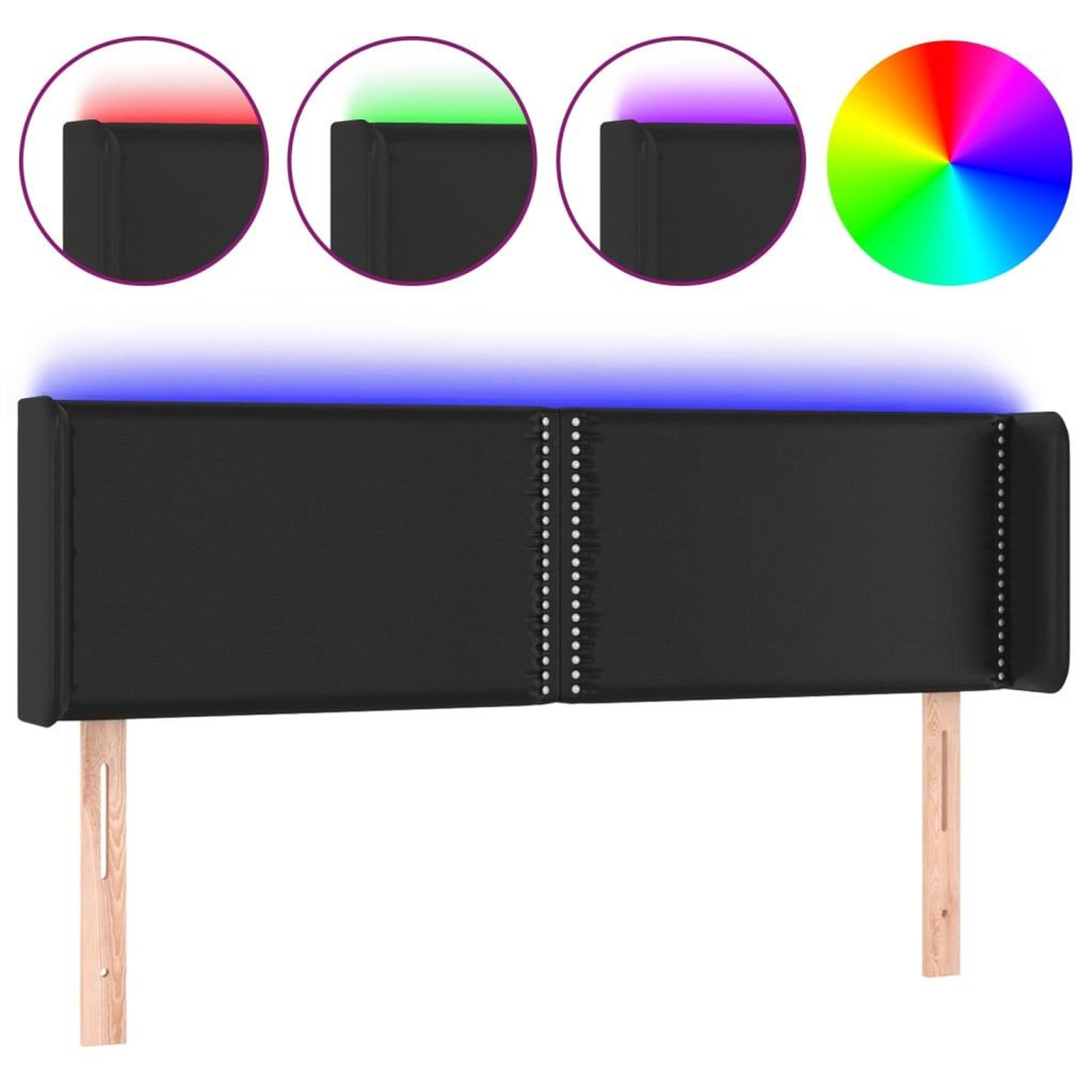 Voir la diapositive 2 : VIDAXL Tete de lit a LED Noir 147x16x78/88 cm Similicuir