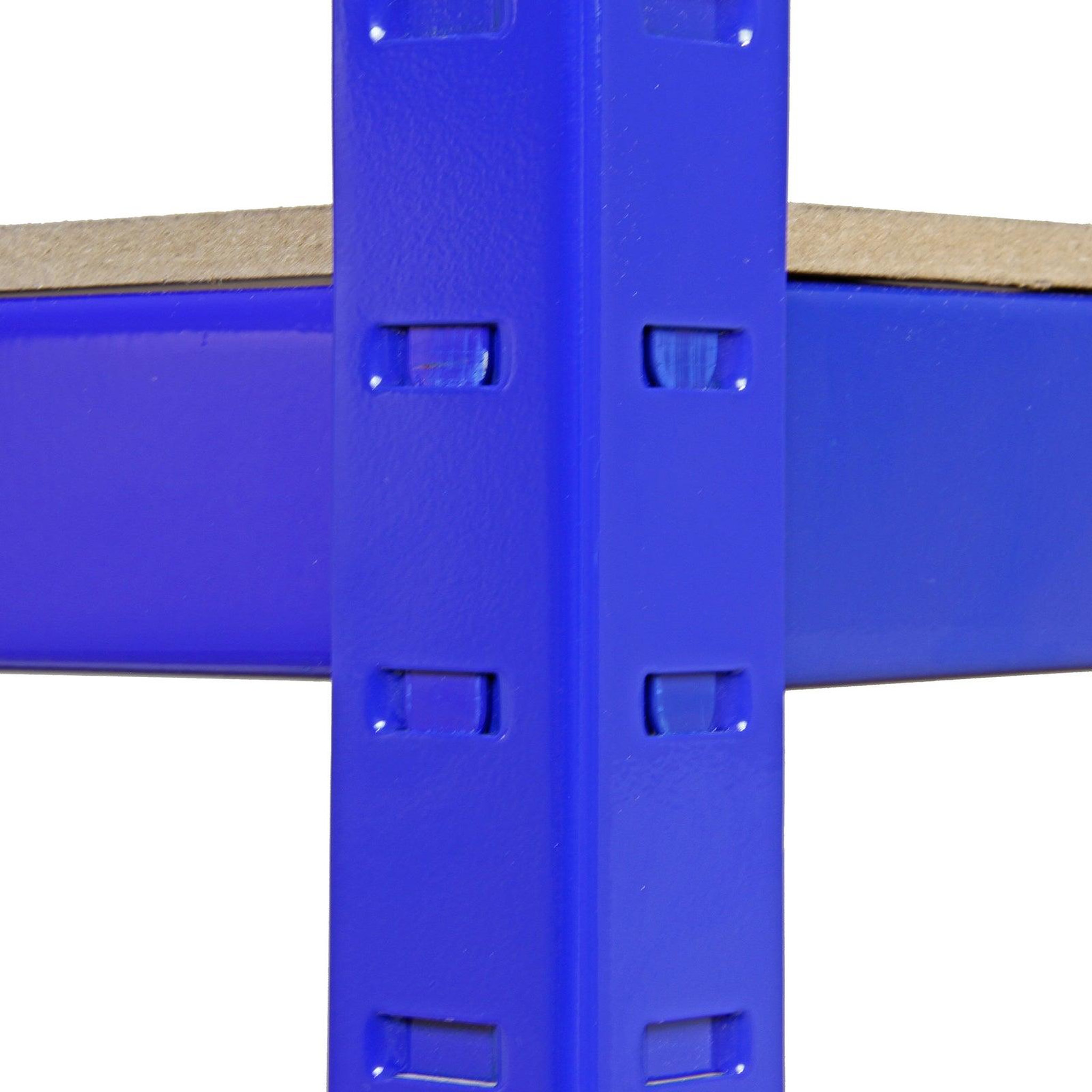 Voir la diapositive 4 : MONSTER RACKING Lot de 4 rayonnages t-rax en acier bleu 90cm x 45cm x 180cm, maillet & connecteurs de baies