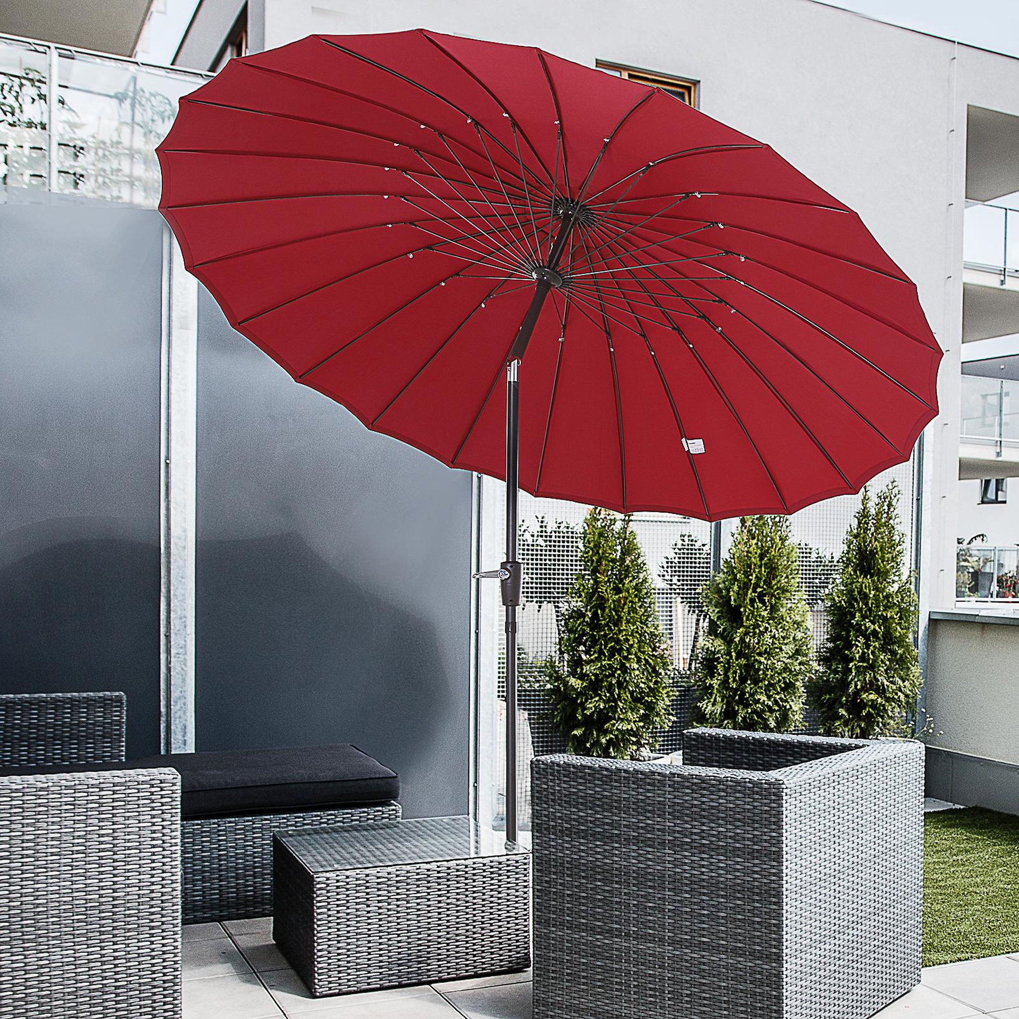Voir la diapositive 2 : OUTSUNNY Parasol inclinable rond avec manivelle aluminium fibre de verre polyester diamètre 2,60 m coloris rouge