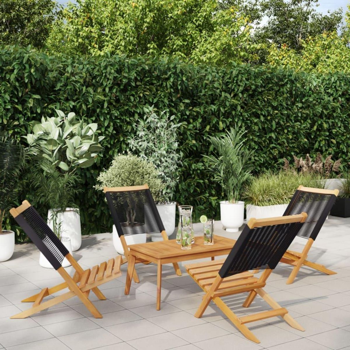 VIDAXL Chaises de jardin pliantes lot de 4 noir bois d'acacia massif