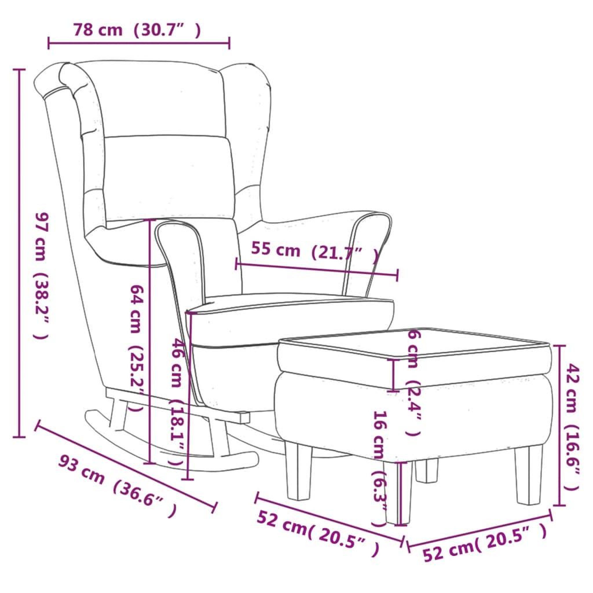 Voir la diapositive 6 : VIDAXL Chaise a bascule avec pieds en bois et tabouret Bordeaux