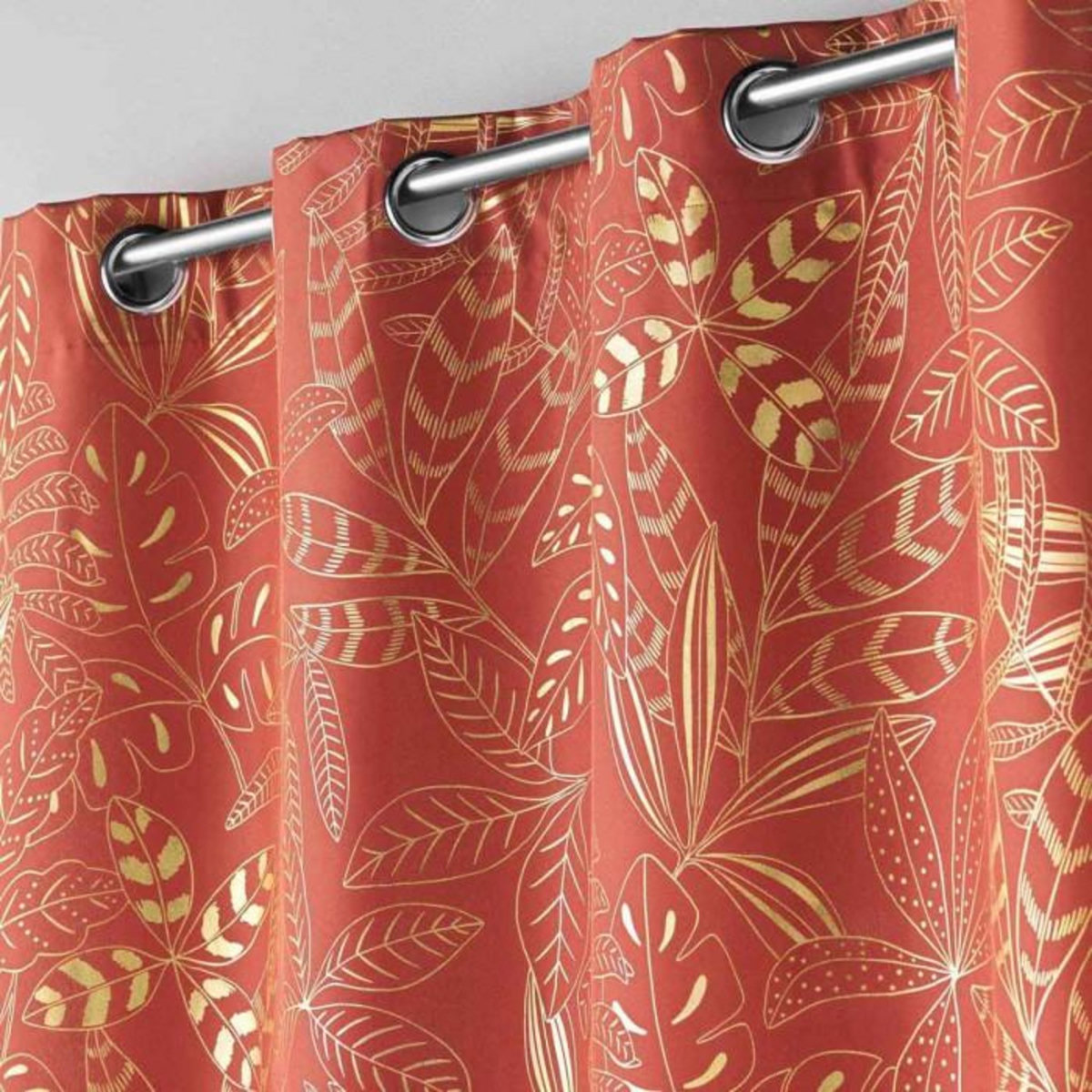 Paris Prix Rideau à Œillets Imprimé  Belflor  140x260cm Terracotta
