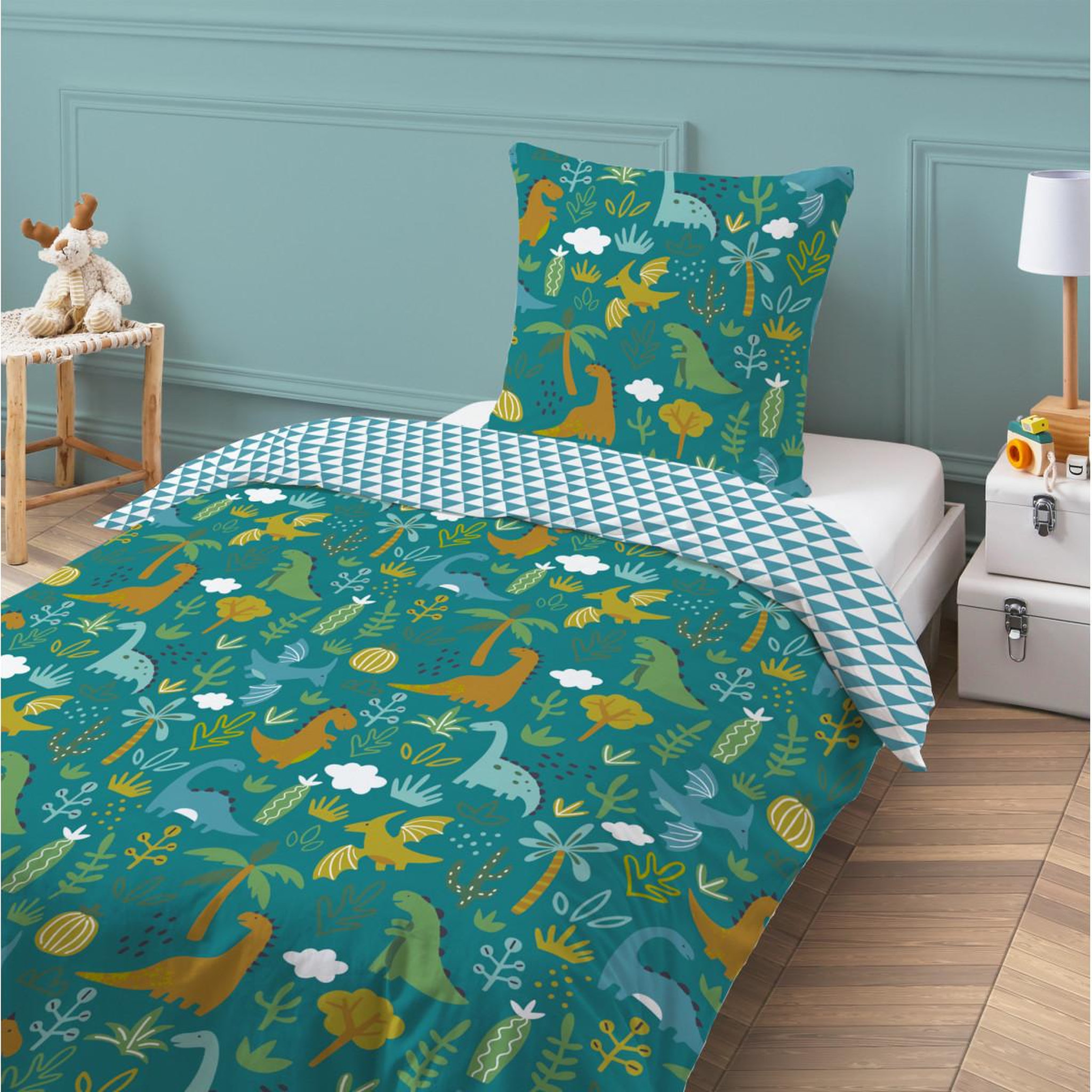 FUTURE HOME Parure de lit enfant réversible imprimé Dinosaure 140x200cm