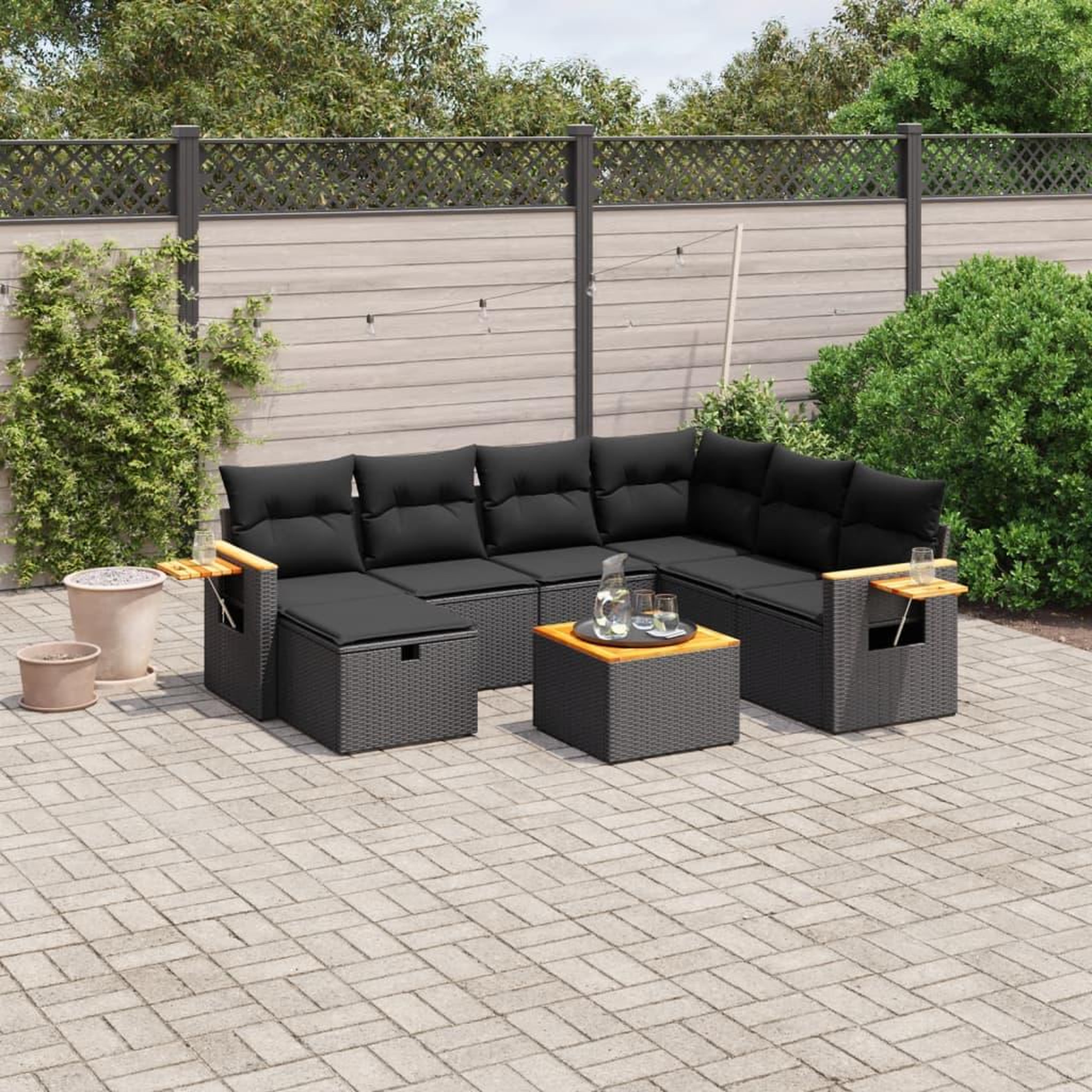 VIDAXL Salon de jardin 8 pcs avec coussins noir resine tressee