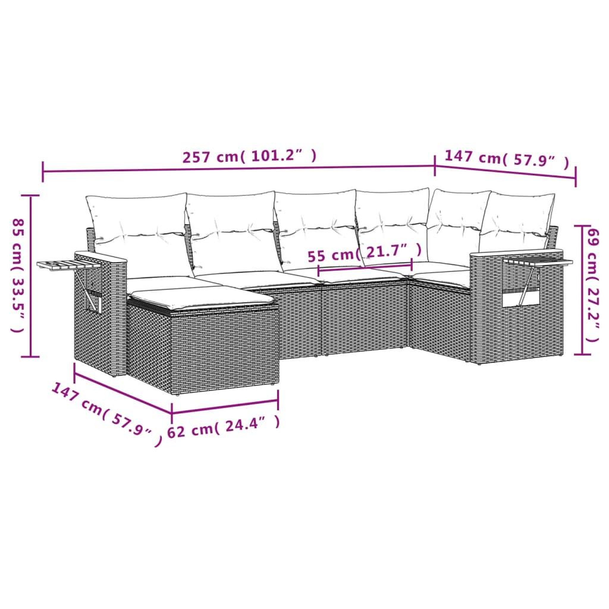 Voir la diapositive 6 : VIDAXL Salon de jardin avec coussins 6 pcs beige resine tressee