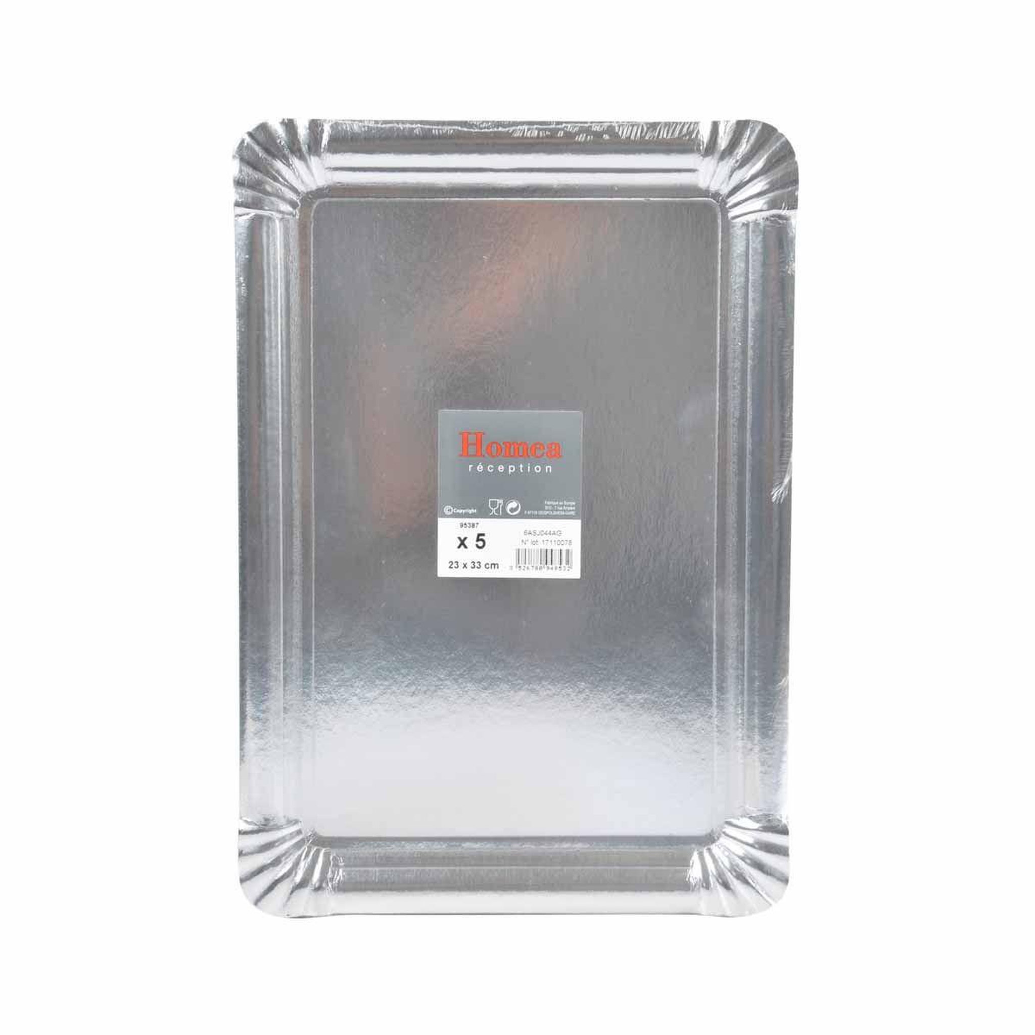Voir la diapositive 2 : HOMEA Lot de 5 plateaux en carton  rectangle  23x33cm argent