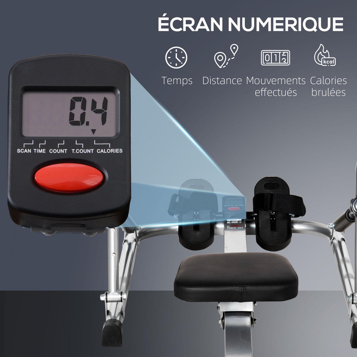 HOMCOM Rameur d'appartement pliable - collaboration Aosom.fr x FFHandball - résistance 3 niv. écran LCD multifonction - acier ABS noir gris
