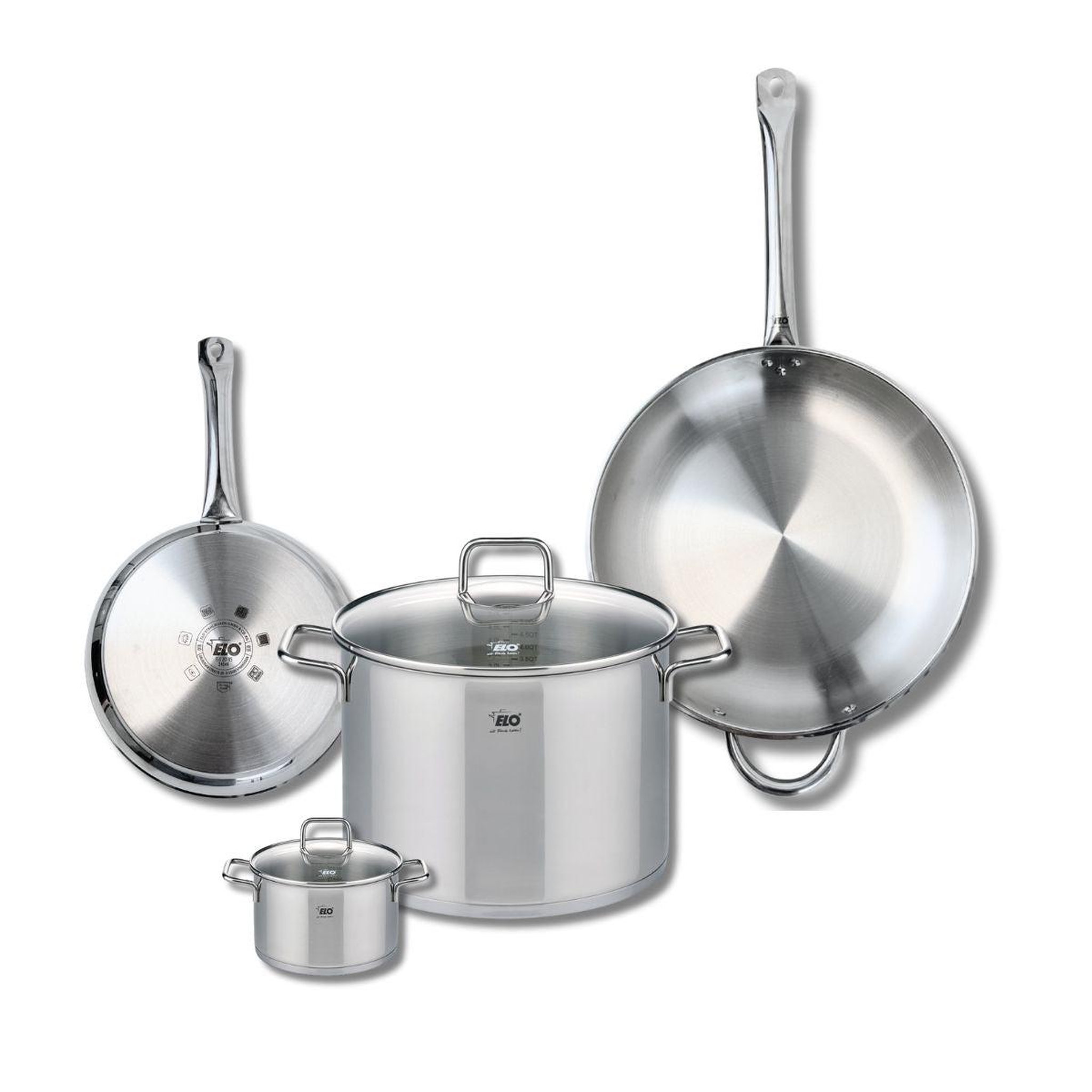 ELO Ensemble de 2 poêles de cuisson 24 et 32 cm et 2 faitouts 12 et 26 cm elo profi citrin