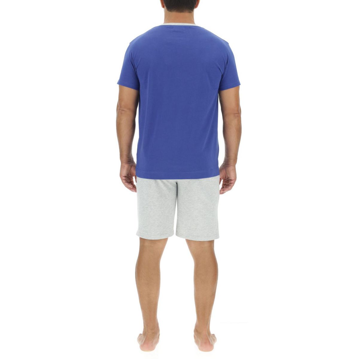 PIERRE CARDIN Ensemble Pyjama court homme en coton uni col boutonné & Logo poitrine