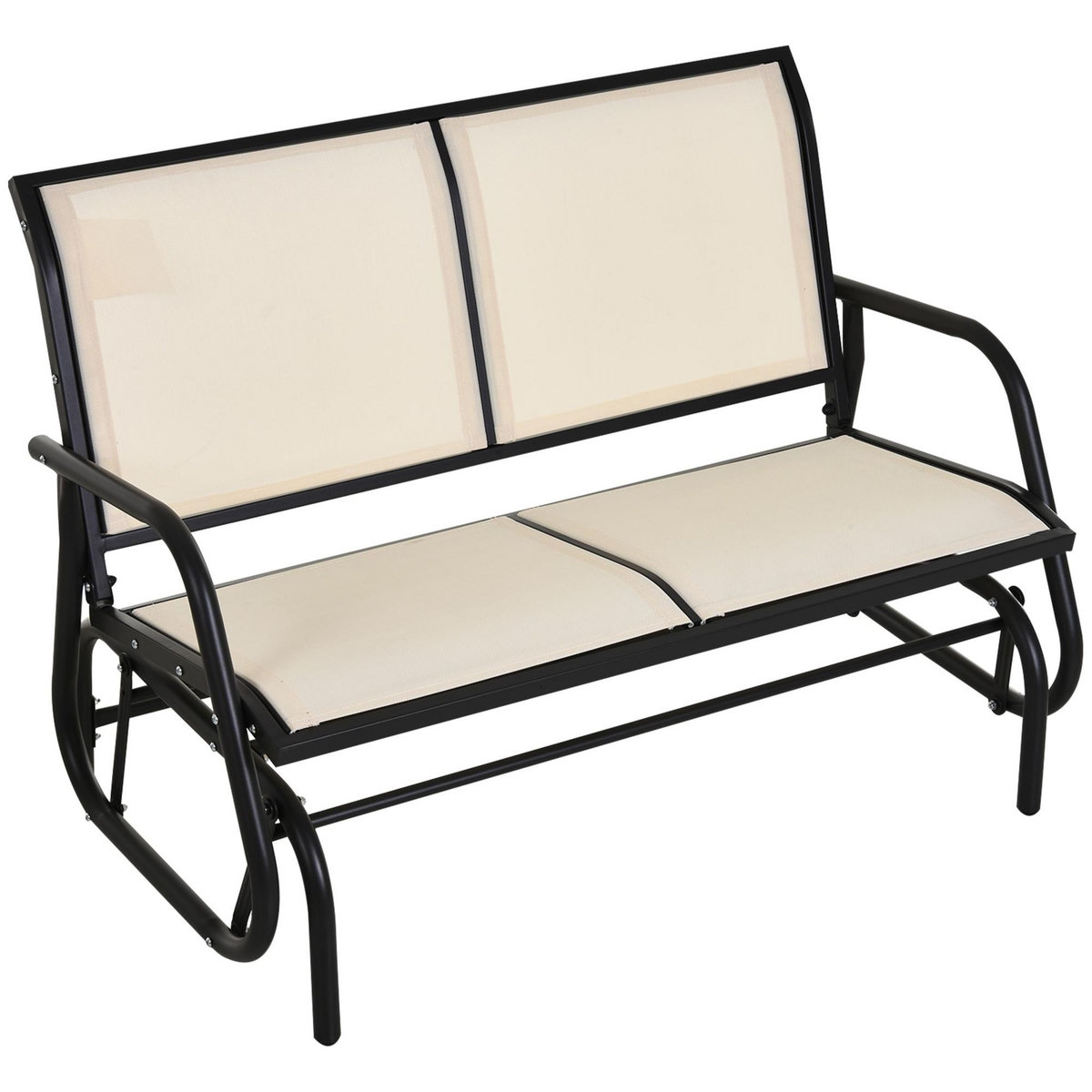 OUTSUNNY Banc à bascule de jardin 2 places design contemporain grand confort accoudoirs assise et dossier ergonomique acier textilène beige
