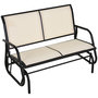 Voir la diapositive 1 : OUTSUNNY Banc à bascule de jardin 2 places design contemporain grand confort accoudoirs assise et dossier ergonomique acier textilène beige