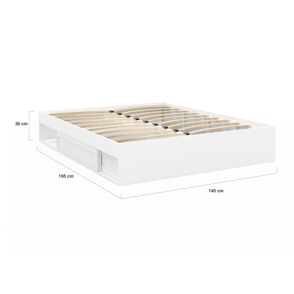 ID MARKET Cadre de lit double SALEM avec rangements et sommier 140 x 190 cm blanc