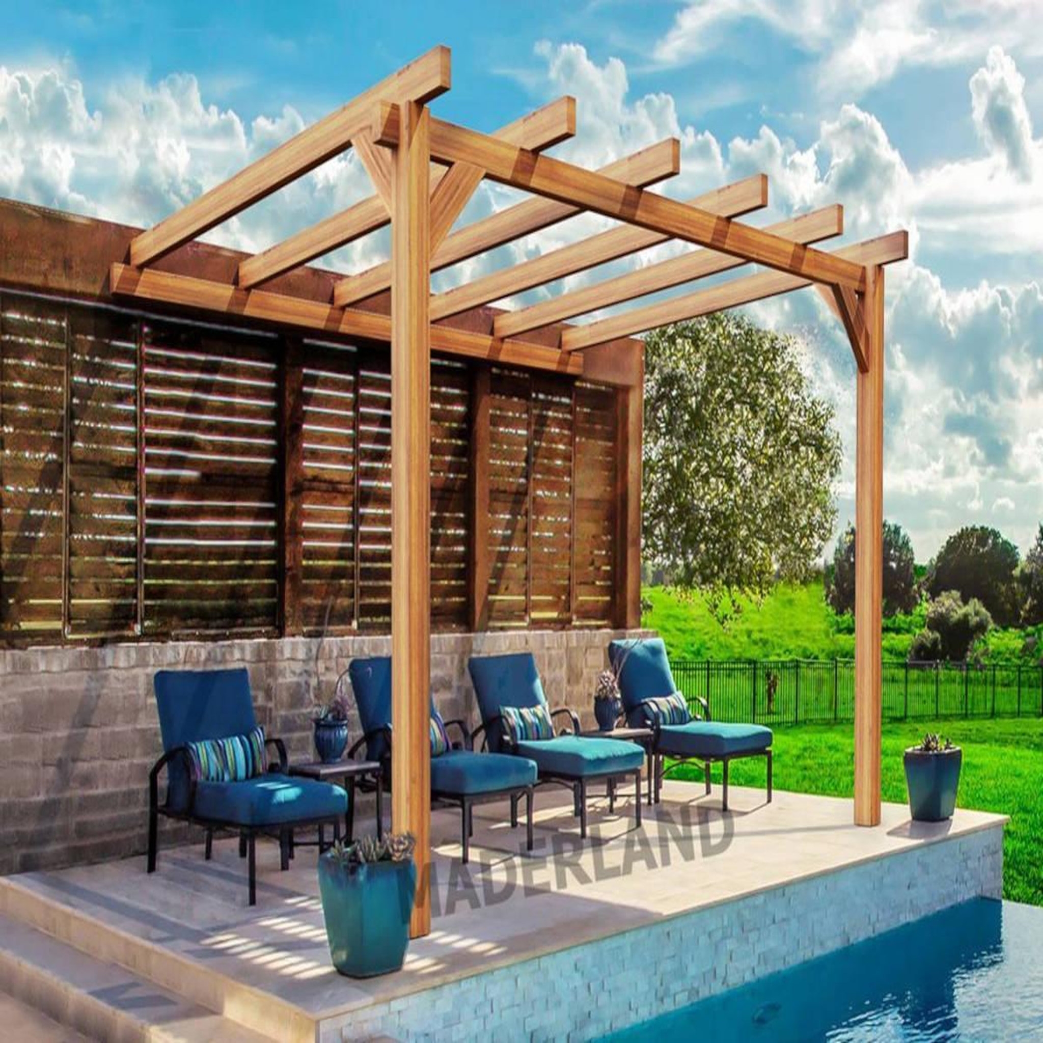 Voir la diapositive 2 : JARDIDECO Pergola adossée en lamellé-collée le mans 400 x 400 cm - mardeland