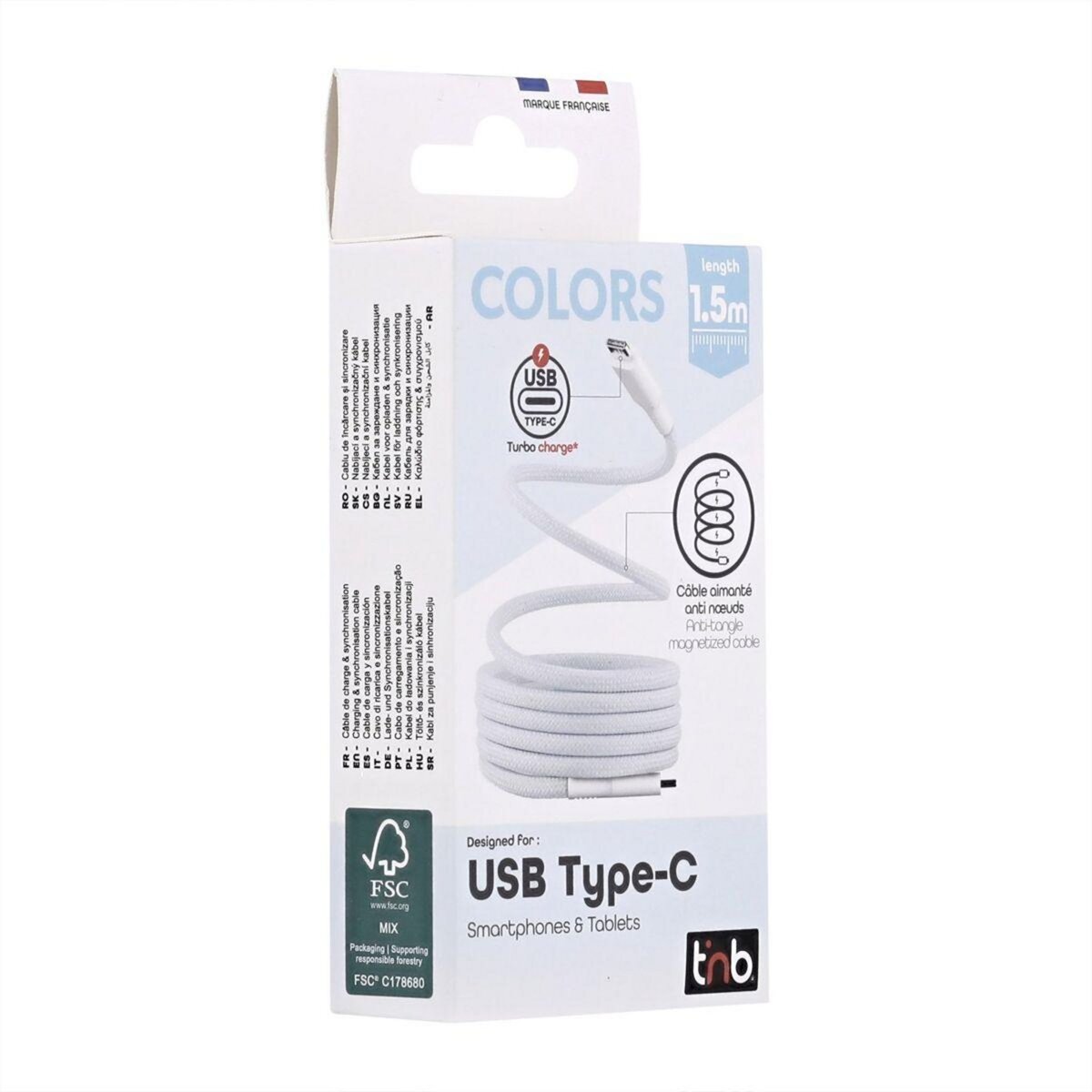 TNB Câble de charge USB-C/USB-C 1.5m gaine aimantée bleu