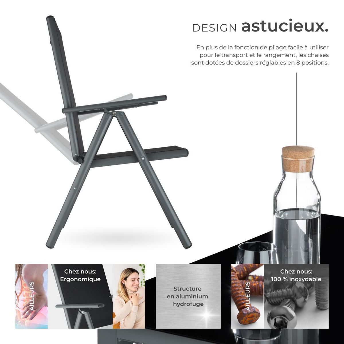 tectake Salon de jardin avec cadre en aluminium pour 8 personnes gris anthracite