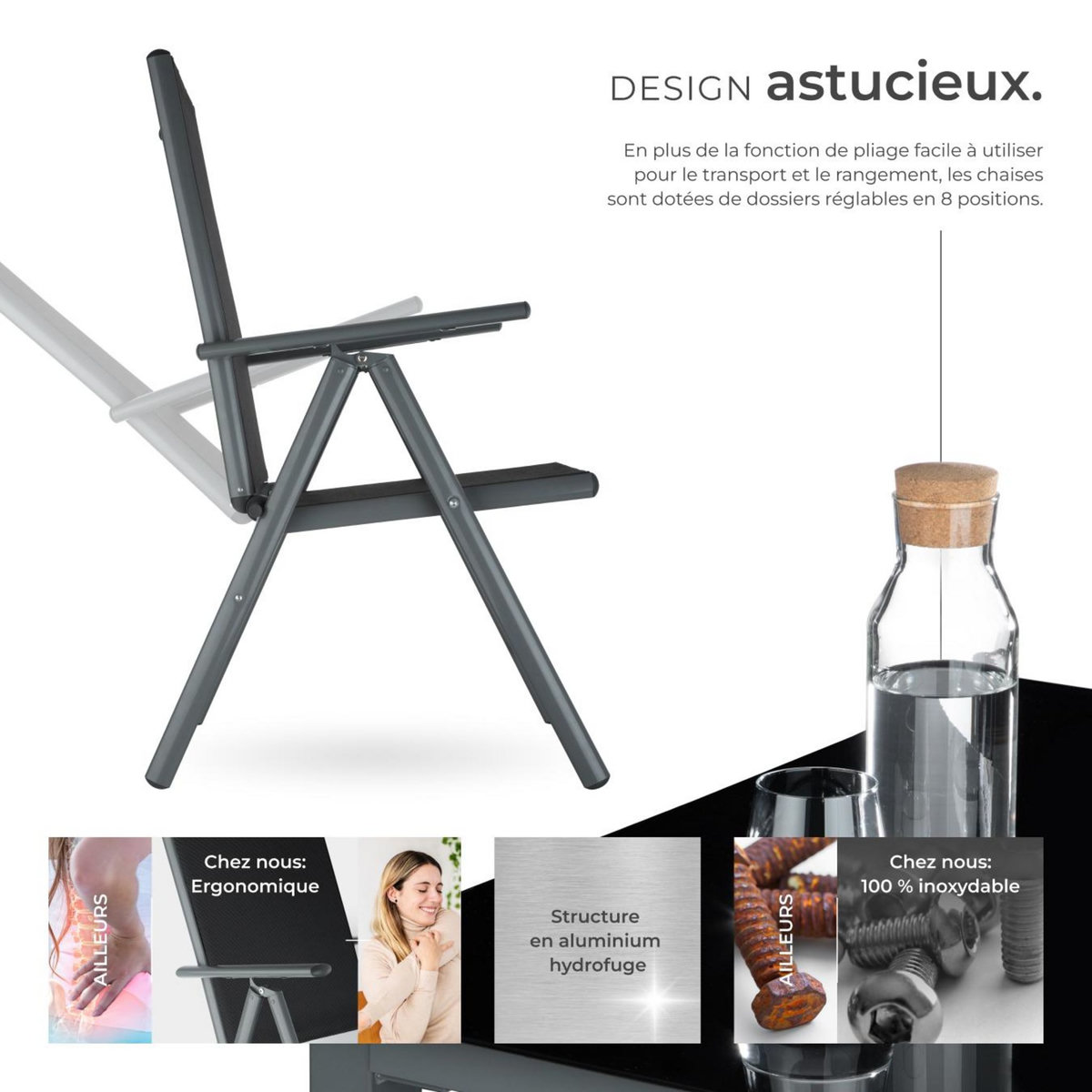 tectake Salon de jardin avec cadre en aluminium pour 8 personnes gris anthracite