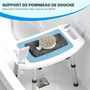 Voir la diapositive 4 : HOMCOM Chaise de douche siège de douche ergonomique hauteur réglable pieds antidérapants charge max. 136 Kg alu HDPE bleu