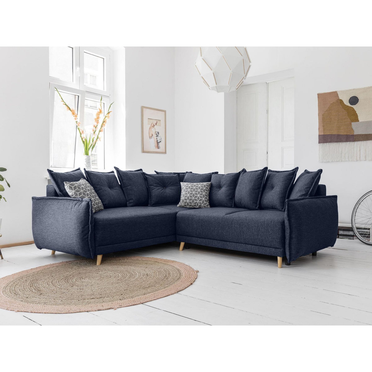 BEST MOBILIER Lena - canapé d'angle convertible - avec coffre - style scandinave - 5 places - gauche