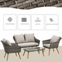 Voir la diapositive 5 : OUTSUNNY Salon de jardin 4 places 4 pièces design scandinave métal époxy résine tressée imitation rotin coussins inclus gris