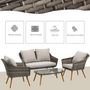 Voir la diapositive 5 : OUTSUNNY Salon de jardin 4 places 4 pièces design scandinave métal époxy résine tressée imitation rotin coussins inclus gris