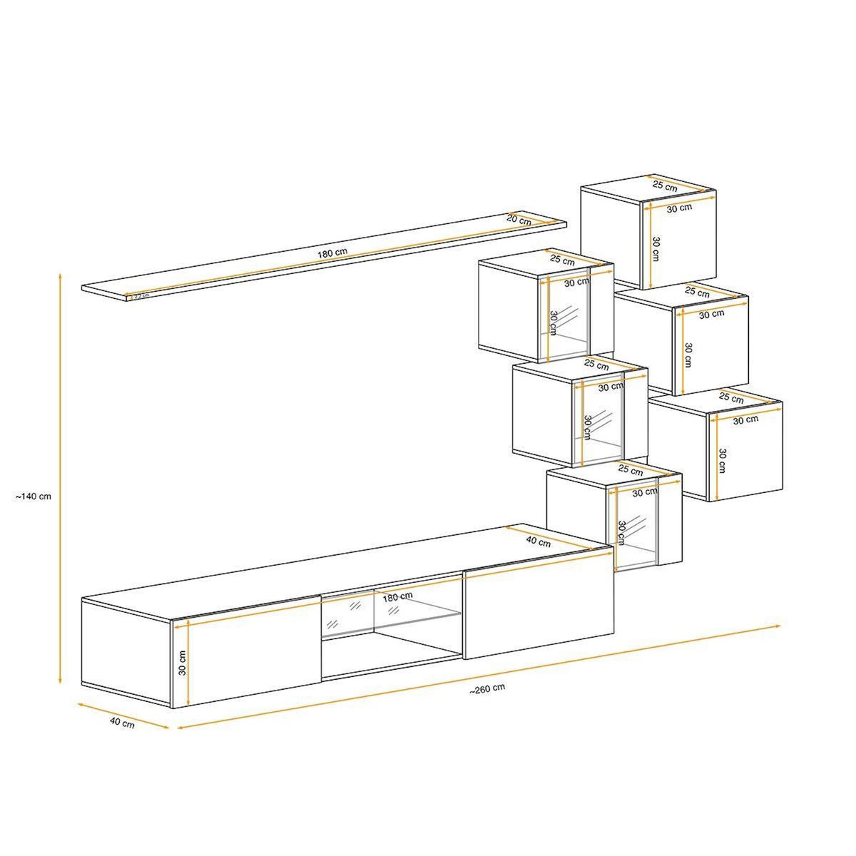 Paris Prix Ensemble Meuble TV  Switch XXI  260cm Blanc & Noir