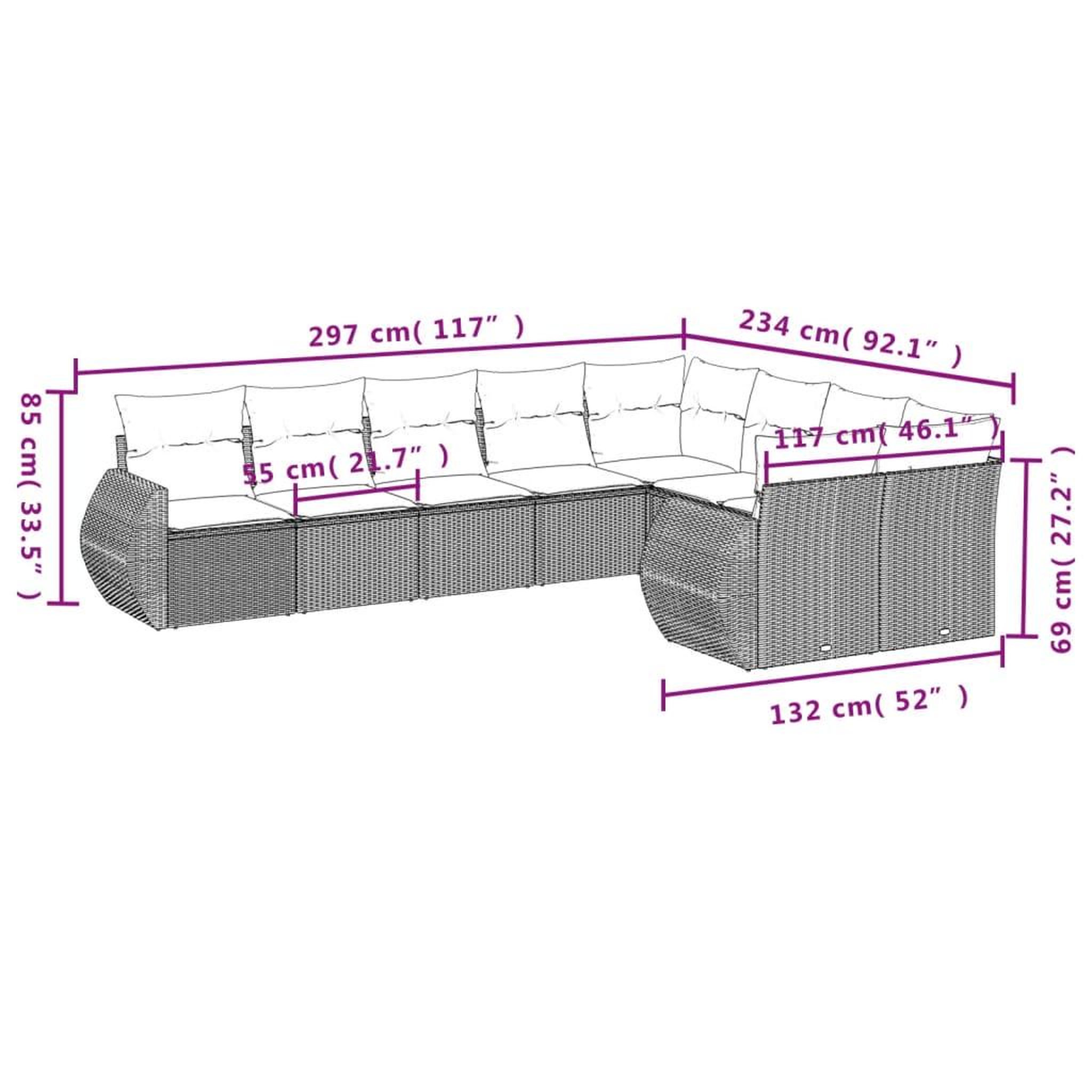 Voir la diapositive 3 : VIDAXL Salon de jardin 9 pcs avec coussins gris resine tressee