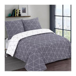 VISION VISION - Parure de lit HUGO gris réversible - 100%Coton - 1 housse de couette 200x200cm + 2 taies 65x65cm - Gris-blanc