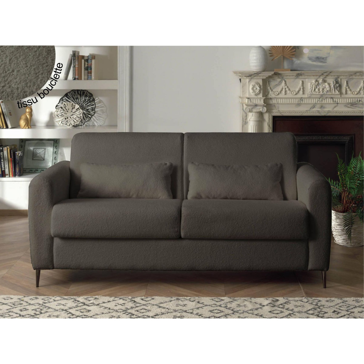 LISA DESIGN Owen - canapé 3 places convertible express couchage quotidien 140 cm matelas 12 cm en tissu bouclette