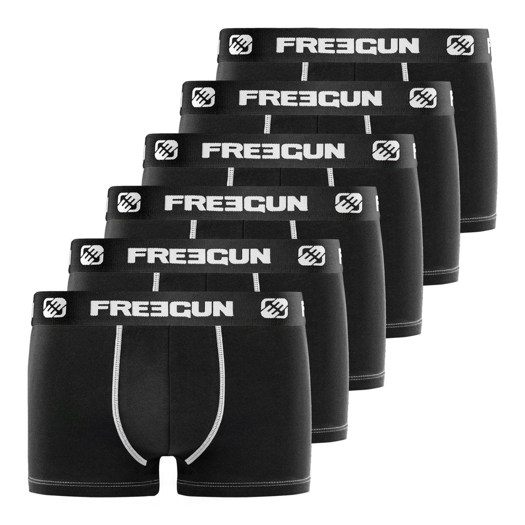 FREEGUN Lot de 6 boxers garçon en Coton. Coloris disponibles : Noir