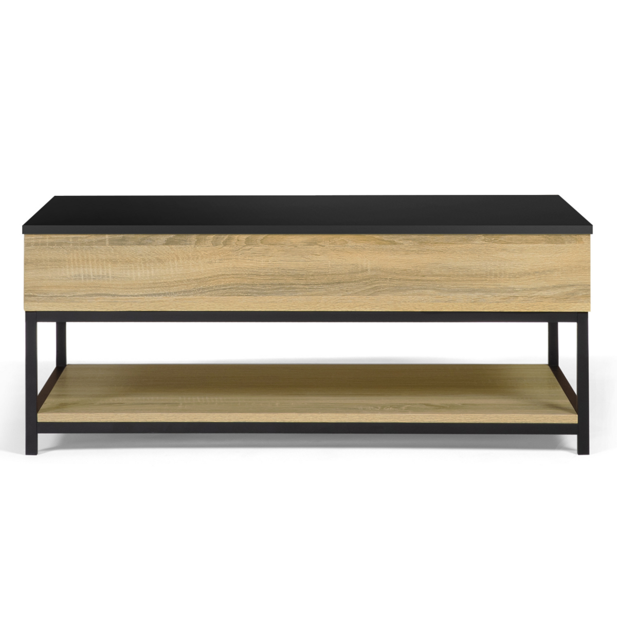 ID MARKET Table basse plateau relevable intégral rectangulaire BOSTON et étagère inférieure design industriel