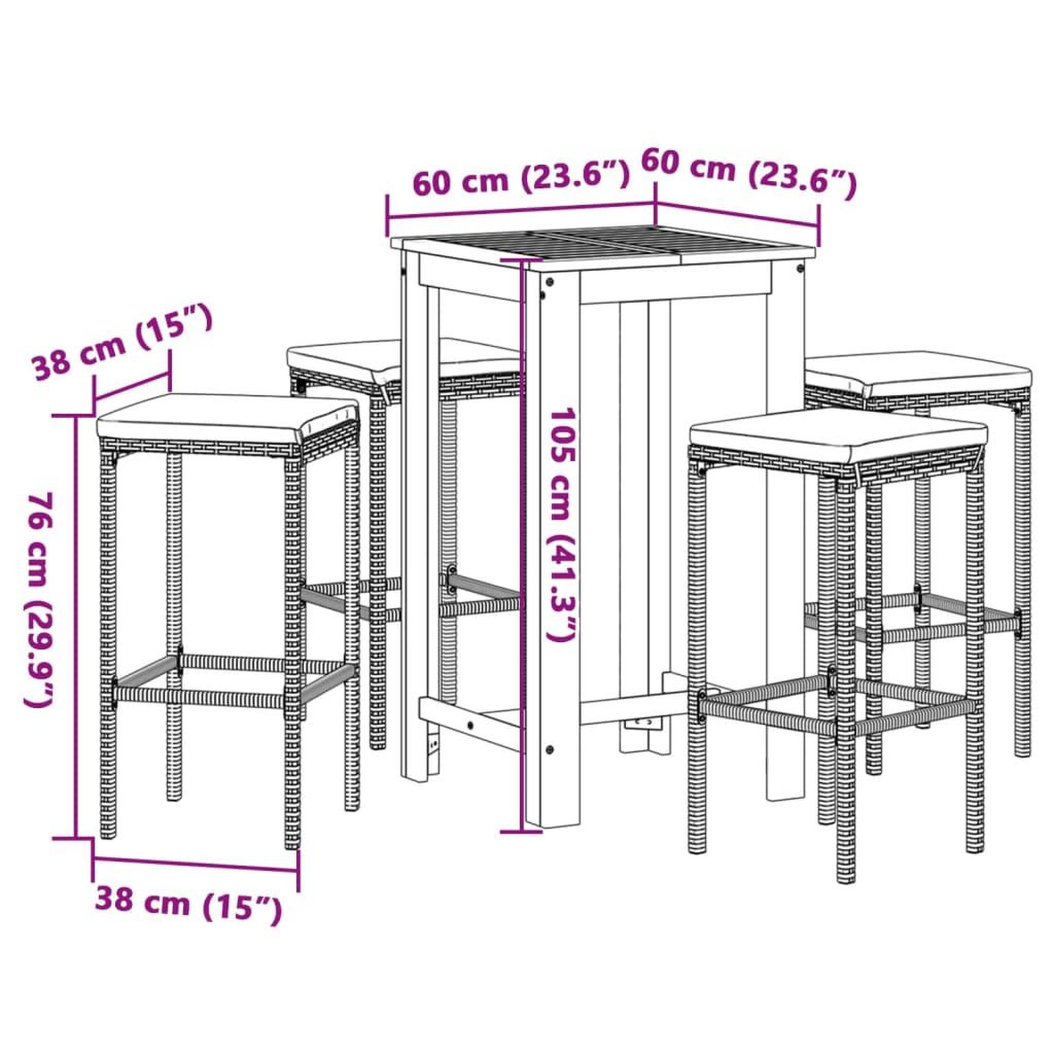 Voir la diapositive 6 : VIDAXL Ensemble de bar de jardin 5 pcs gris bois massif acacia rotin