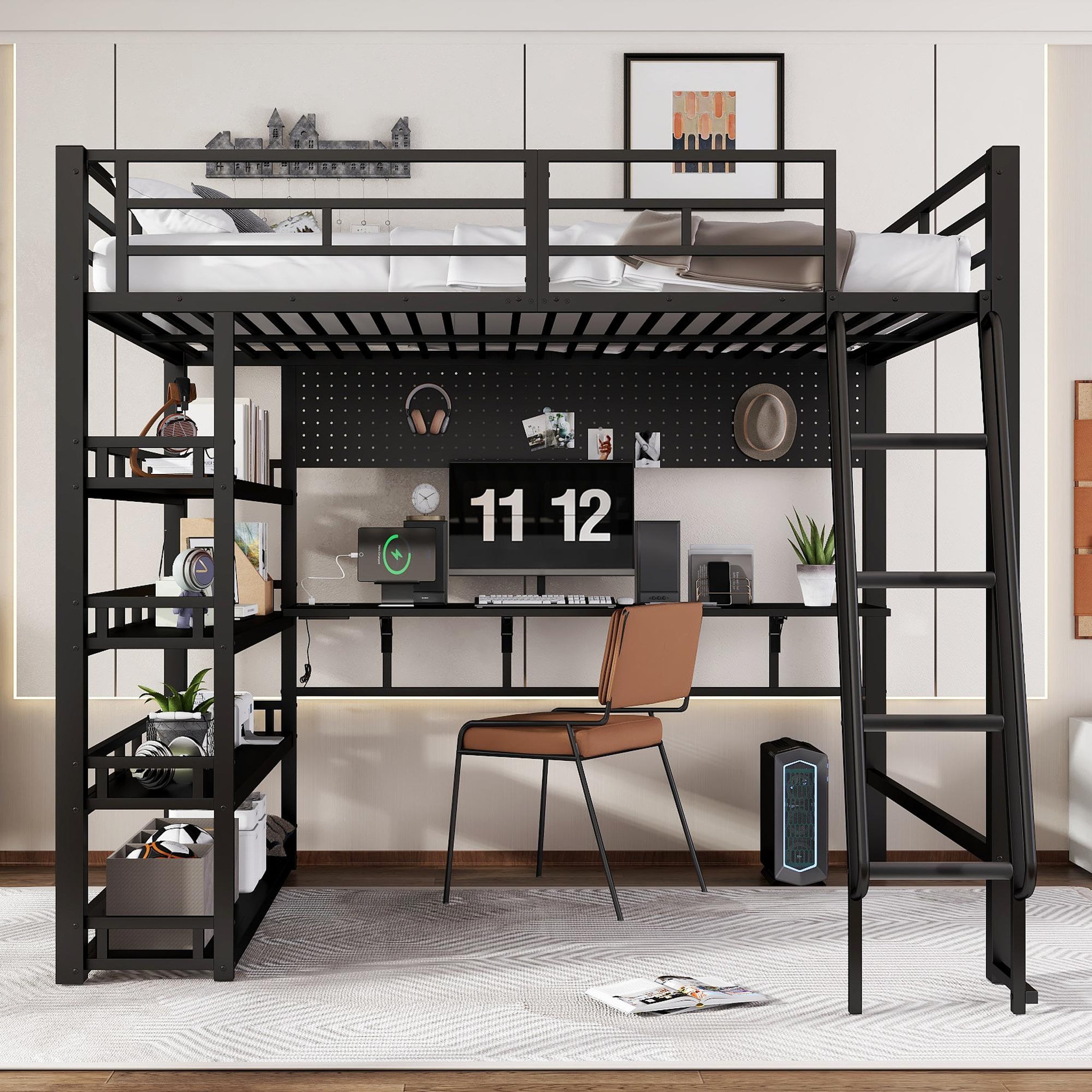 Voir la diapositive 2 : MERAX Lit mezzanine 140x200 cm coloris noir métal