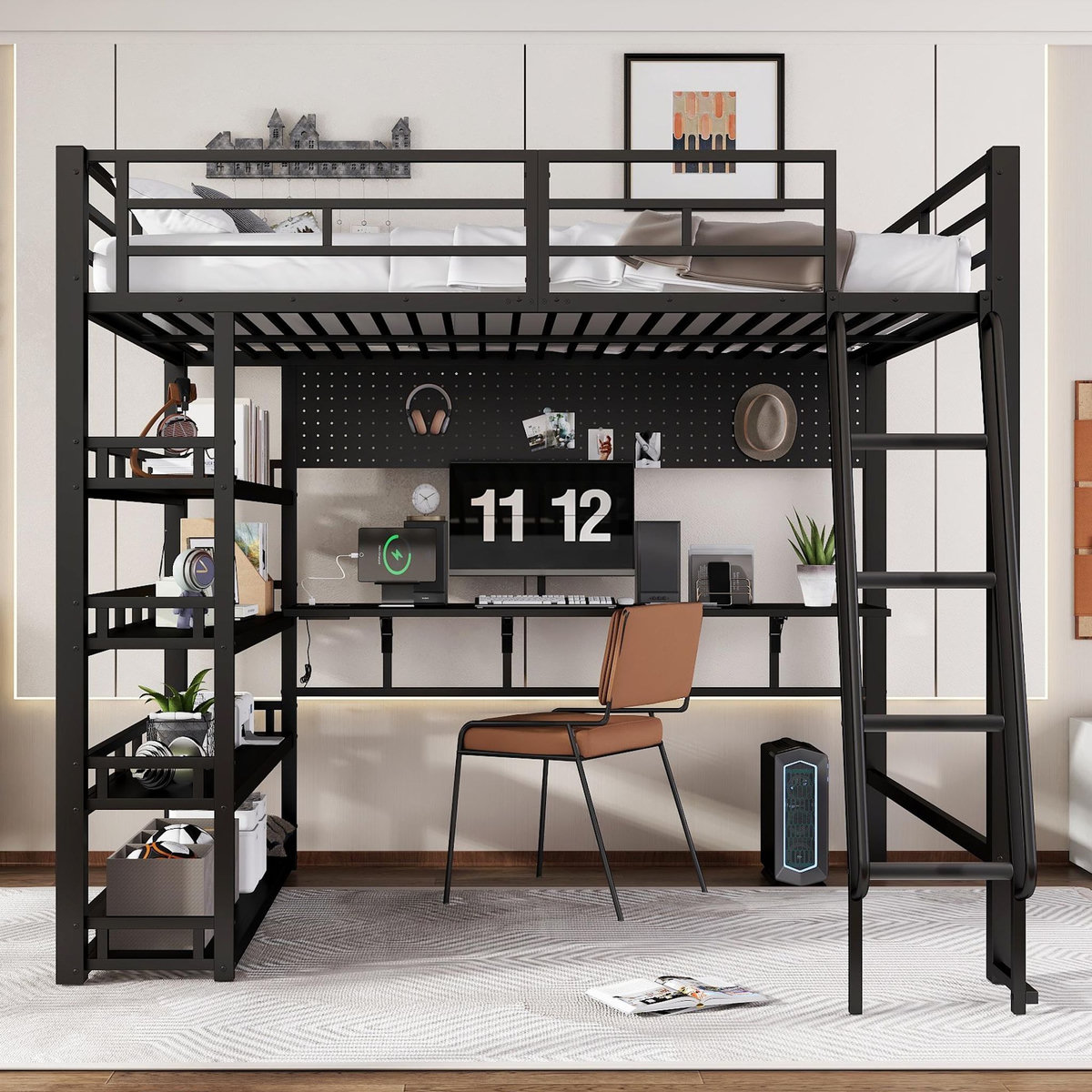 MERAX Lit mezzanine 140x200 cm coloris noir métal