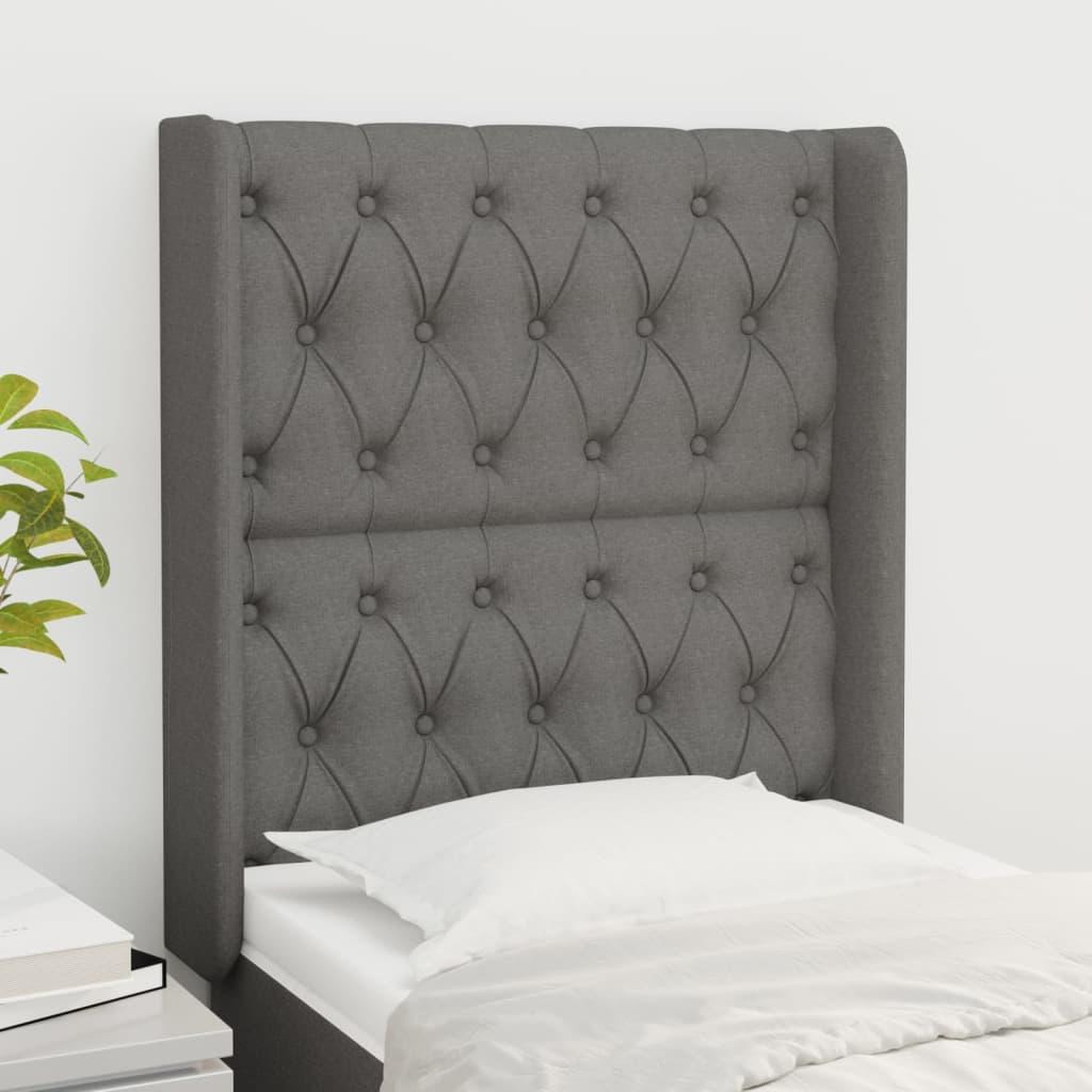 Voir la diapositive 1 : VIDAXL Tete de lit avec oreilles Gris fonce 83x16x118/128 cm Tissu