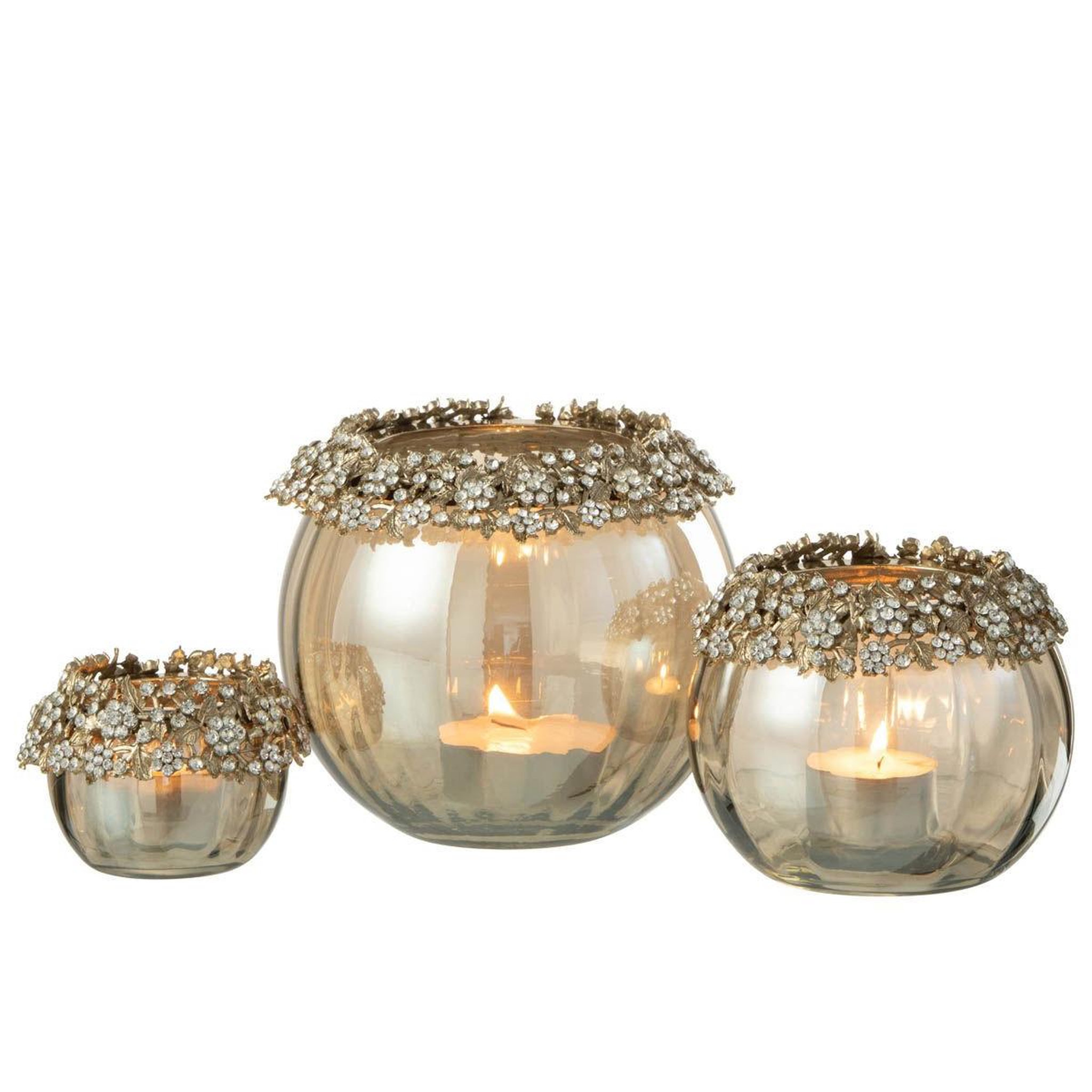 Voir la diapositive 5 : J-LINE Photophore en Verre Design  Vallee  14cm Bronze