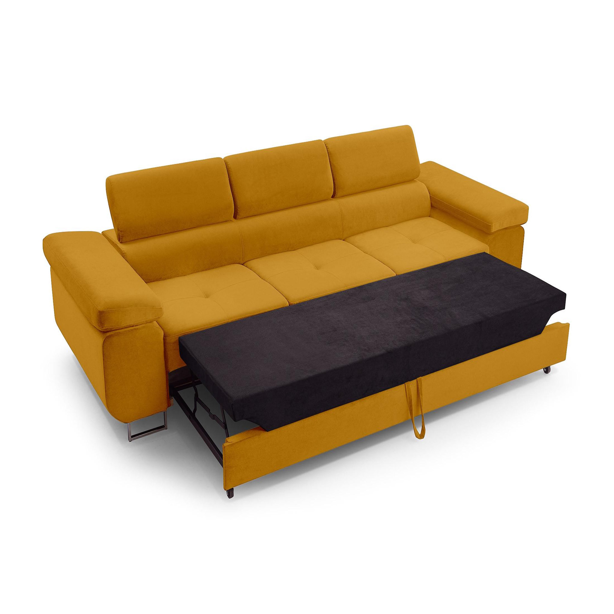 Voir la diapositive 2 : BEST MOBILIER Pablo - canapé 3 places - convertible avec têtières réglables - en velours