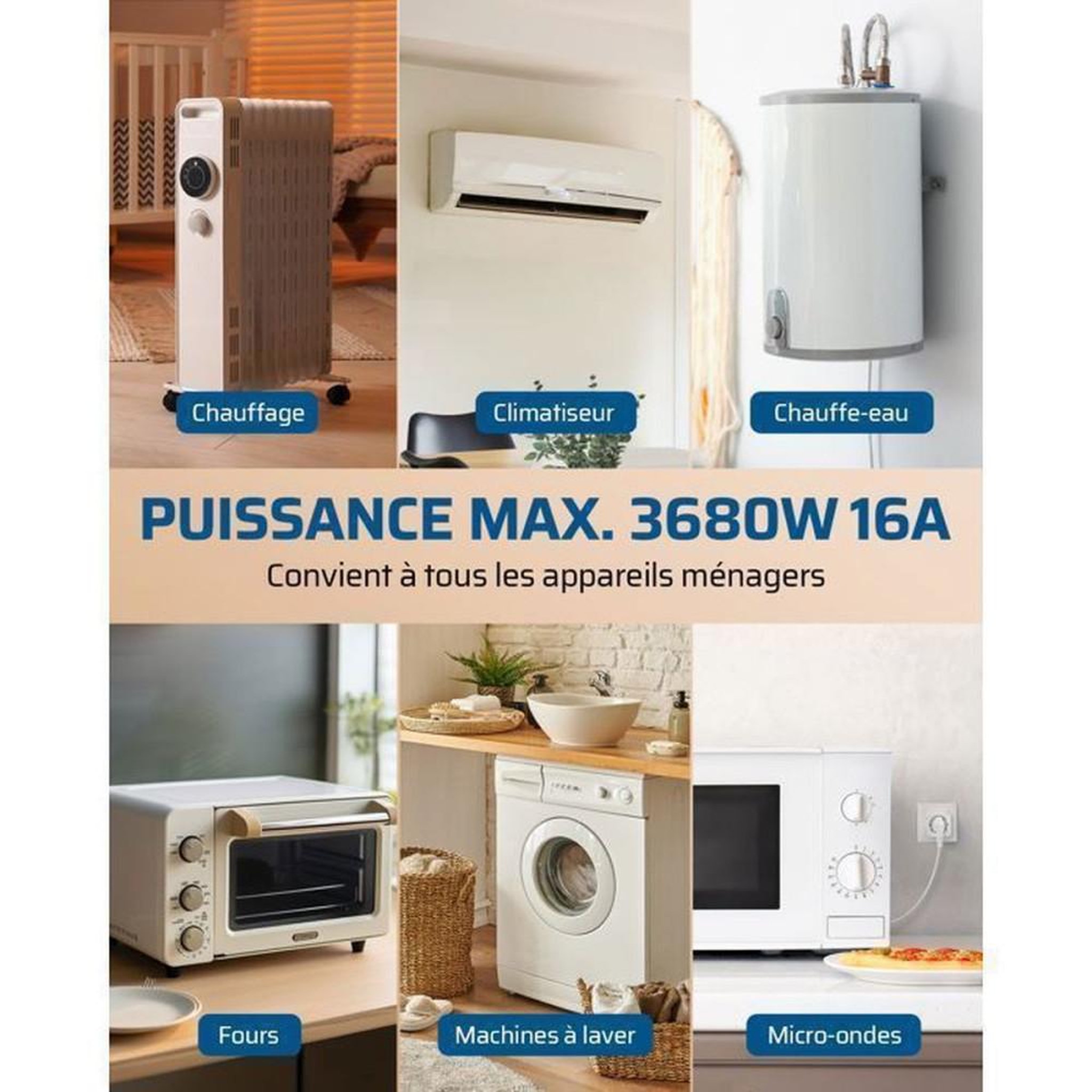 Voir la diapositive 3 : Coffret prise télécommandée blanche EU 1 prise + 2 télécommandes murales 16A 3680 W contrôle ON/OFF jusqu'à 30 m