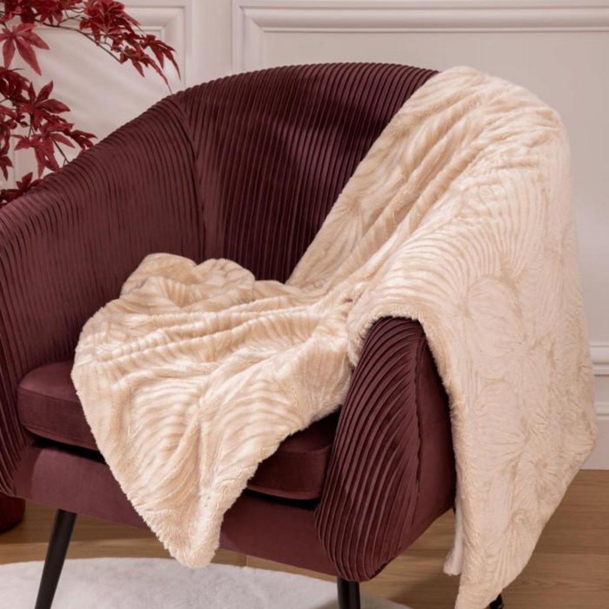 ATMOSPHERA Plaid Imitation Fourrure  Automne  120x160cm Ivoire