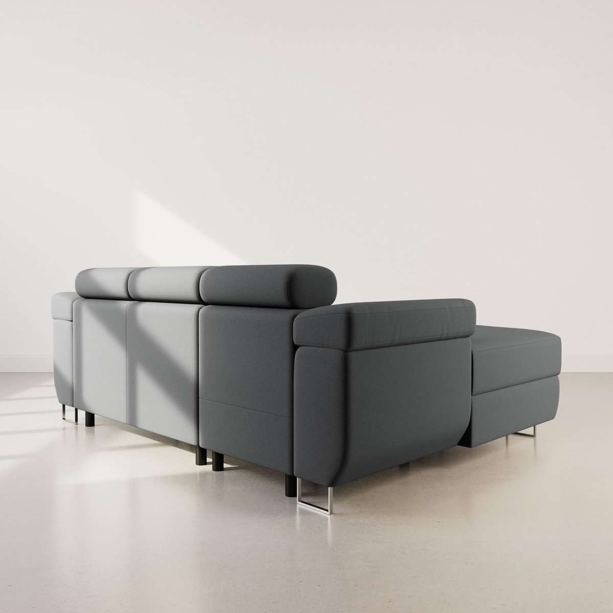 BEST MOBILIER Pablo - canapé d'angle gauche - 6 places - convertible avec coffre et têtières réglables - en velours