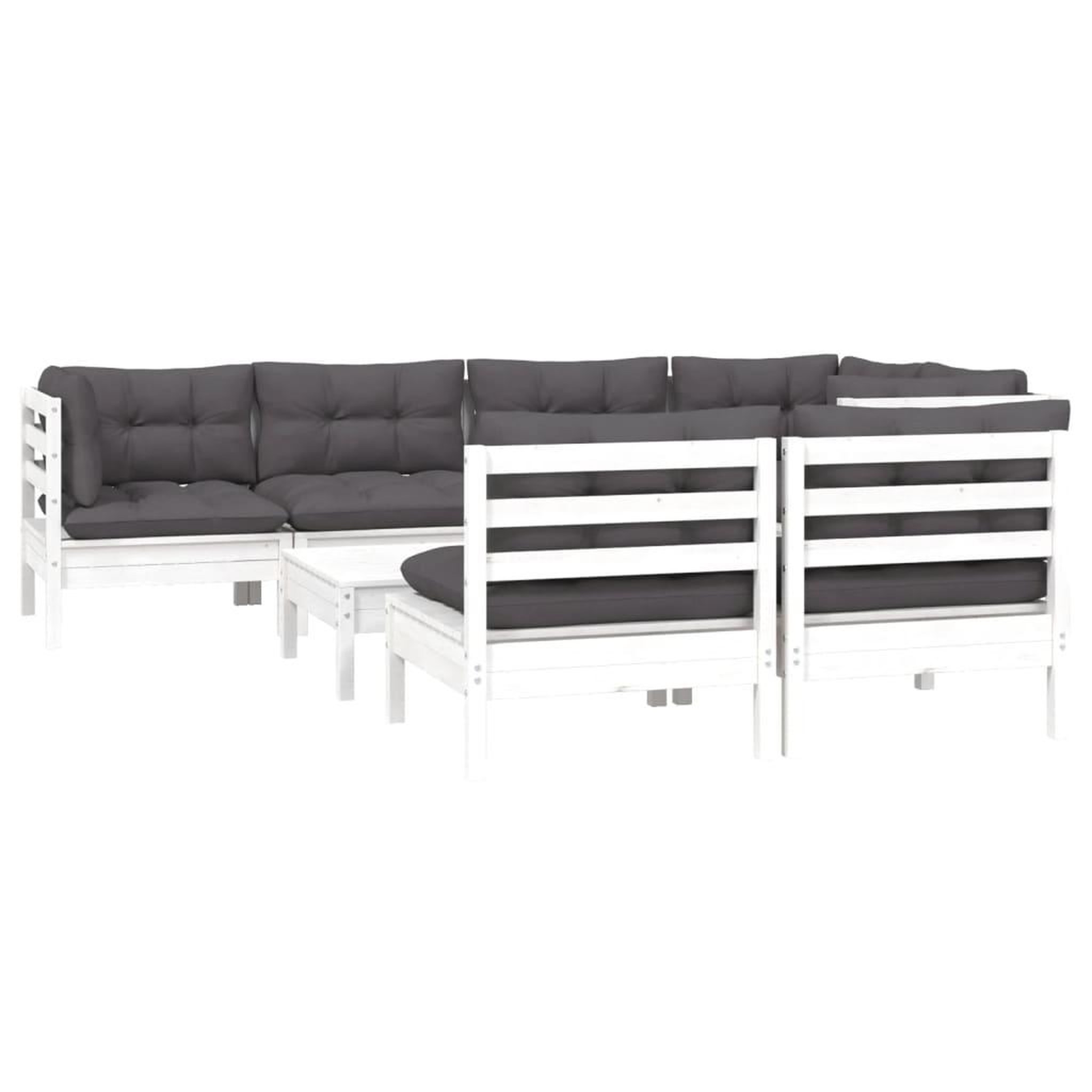 Voir la diapositive 3 : VIDAXL Salon de jardin 8 pcs avec coussins blanc bois de pin massif