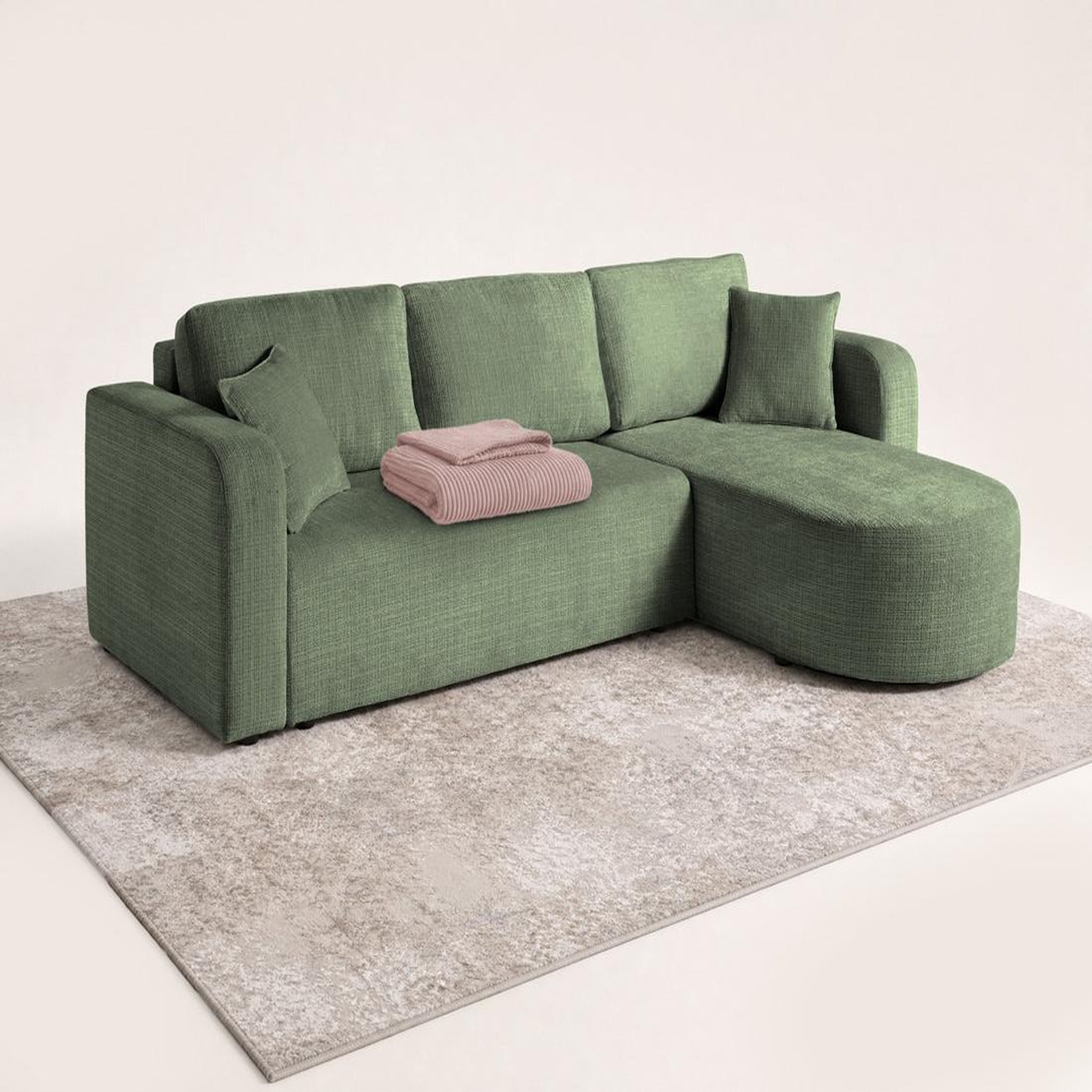 Voir la diapositive 4 : BEST MOBILIER Miro - canapé d'angle réversible - 4 places - convertible avec coffre - en velours texturé