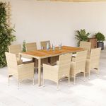 VIDAXL Ensemble a manger de jardin et coussins 9pcs beige rotin acacia