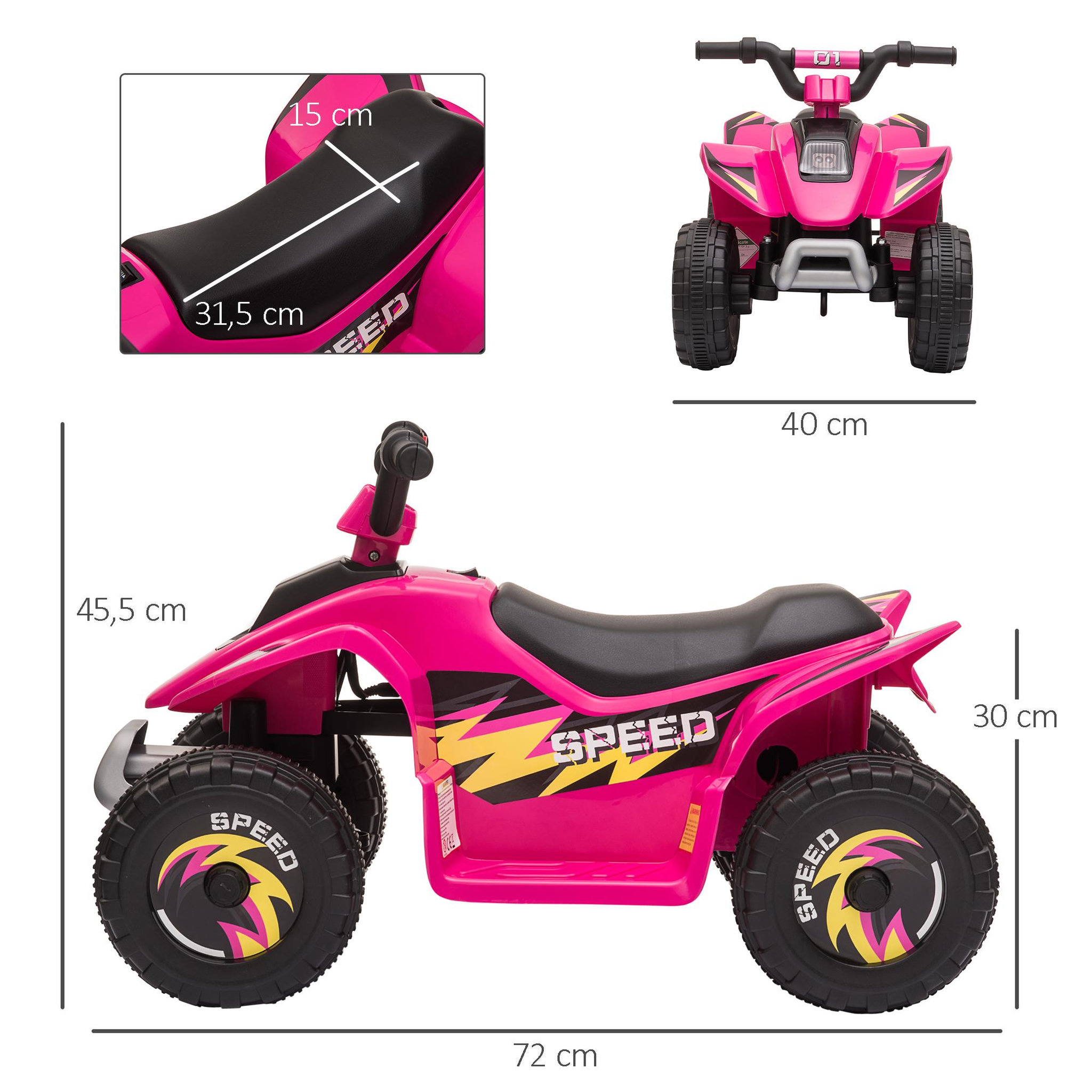 Voir la diapositive 3 : HOMCOM Quad électrique enfant - voiture électrique enfant - marche AV, AR - 6 V, V. max. 4,6 Km/h - rose