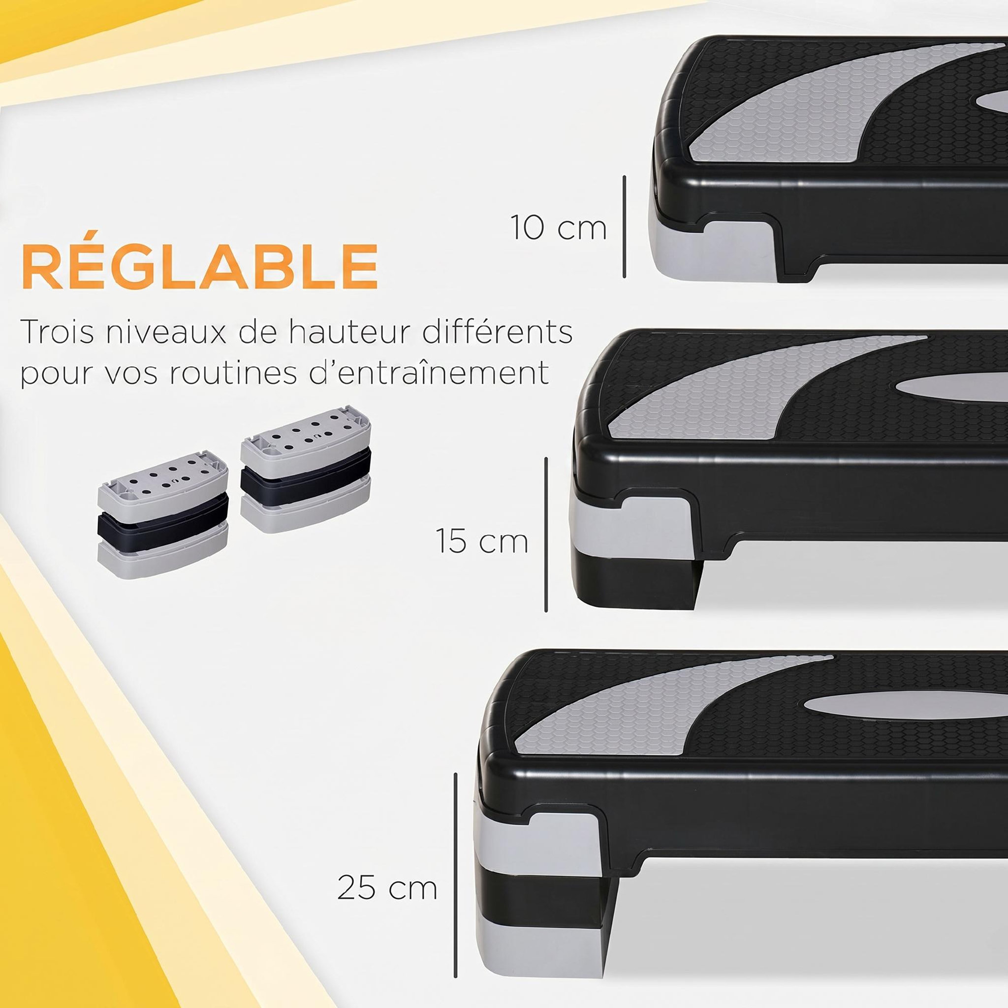 Voir la diapositive 4 : HOMCOM Stepper fitness aerobic hauteur reglable surface antiderapante 80 x 31 x 20 cm noir gris clair