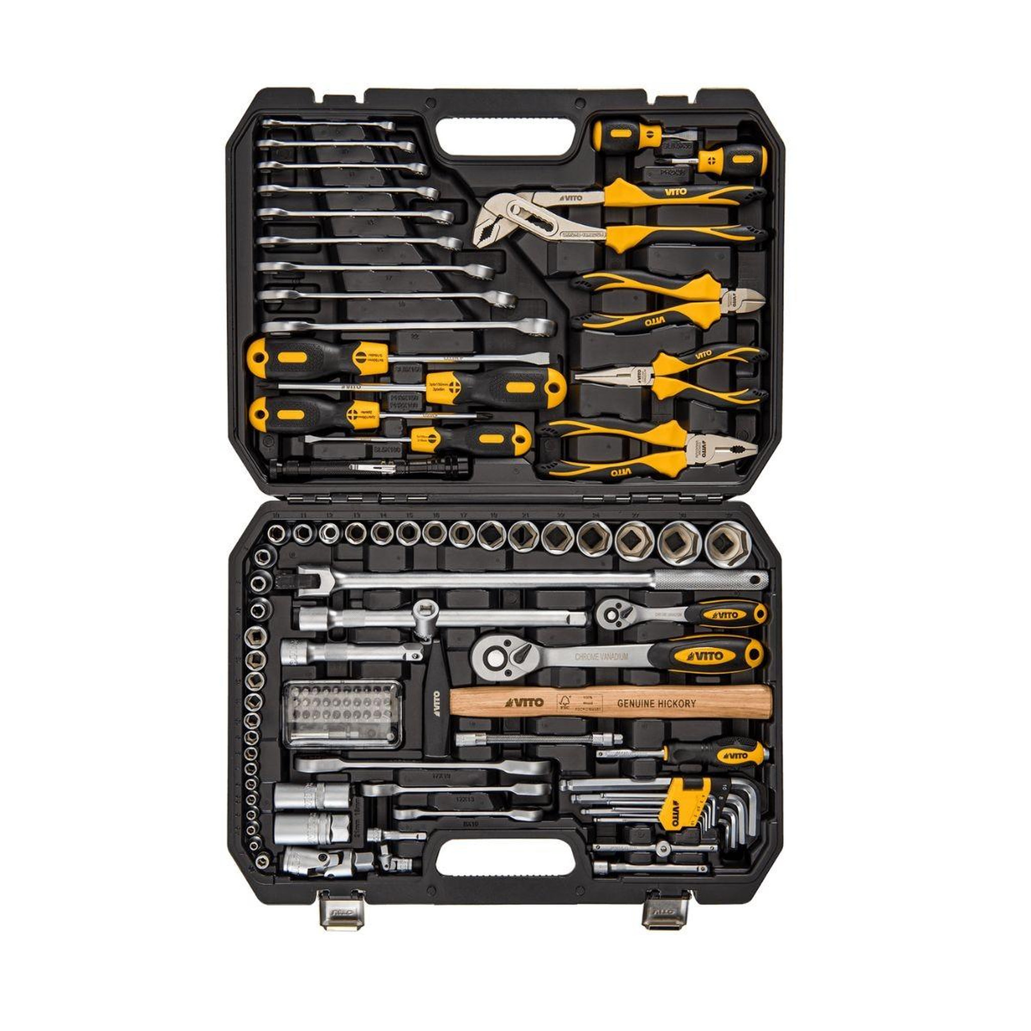 Voir la diapositive 4 : VITO Malette à outils 112 pièces lampe torche, tournevis, douilles, clés, pinces et embouts coffret à outils bmc vito