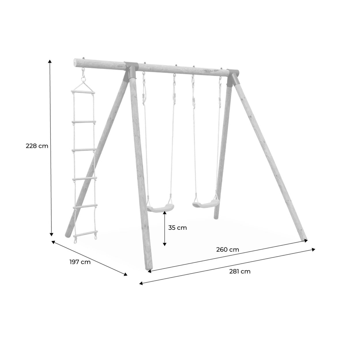 SWEEEK Aire de jeux Mistral en bois avec 2 balançoires et échelle en corde bois de pin