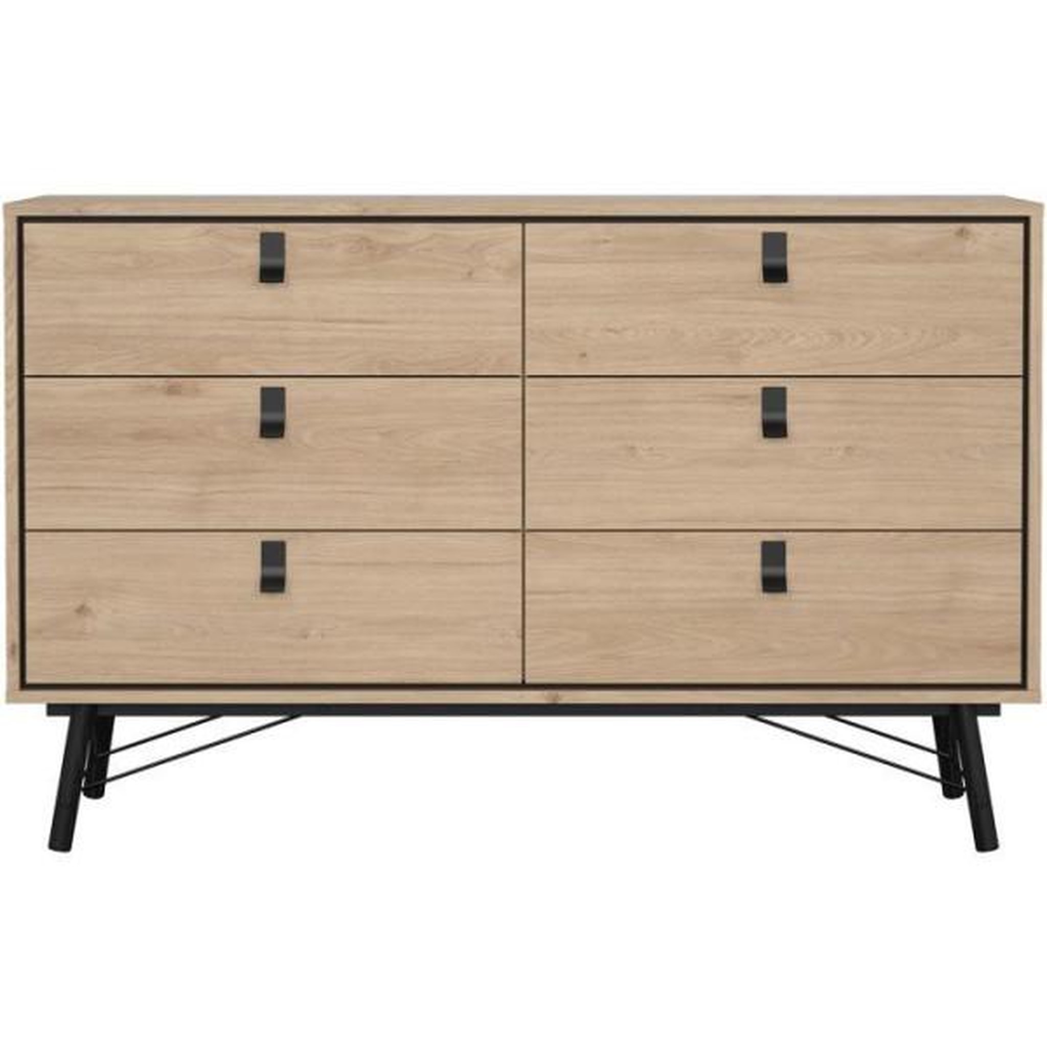 Voir la diapositive 4 : MARKET24 Commode RY - 6 Tiroirs - Décor Chene - L150,3 x P40,1 x H94,8 cm